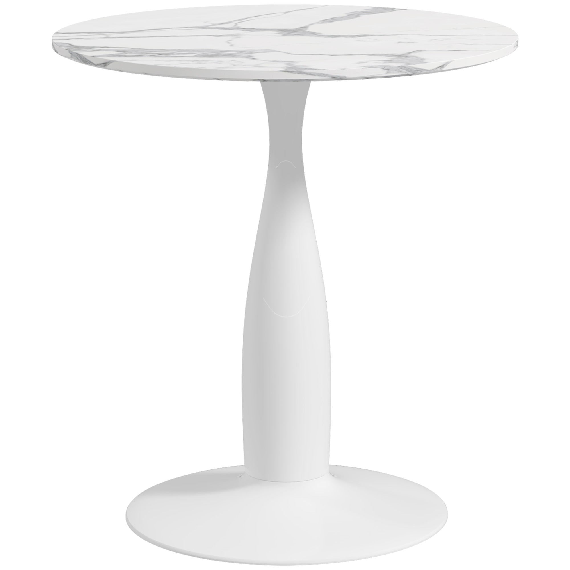 HOMCOM Round Dining Table Modern Room Faux Marbled Top Steel Base Space Saving Small Kitchen White