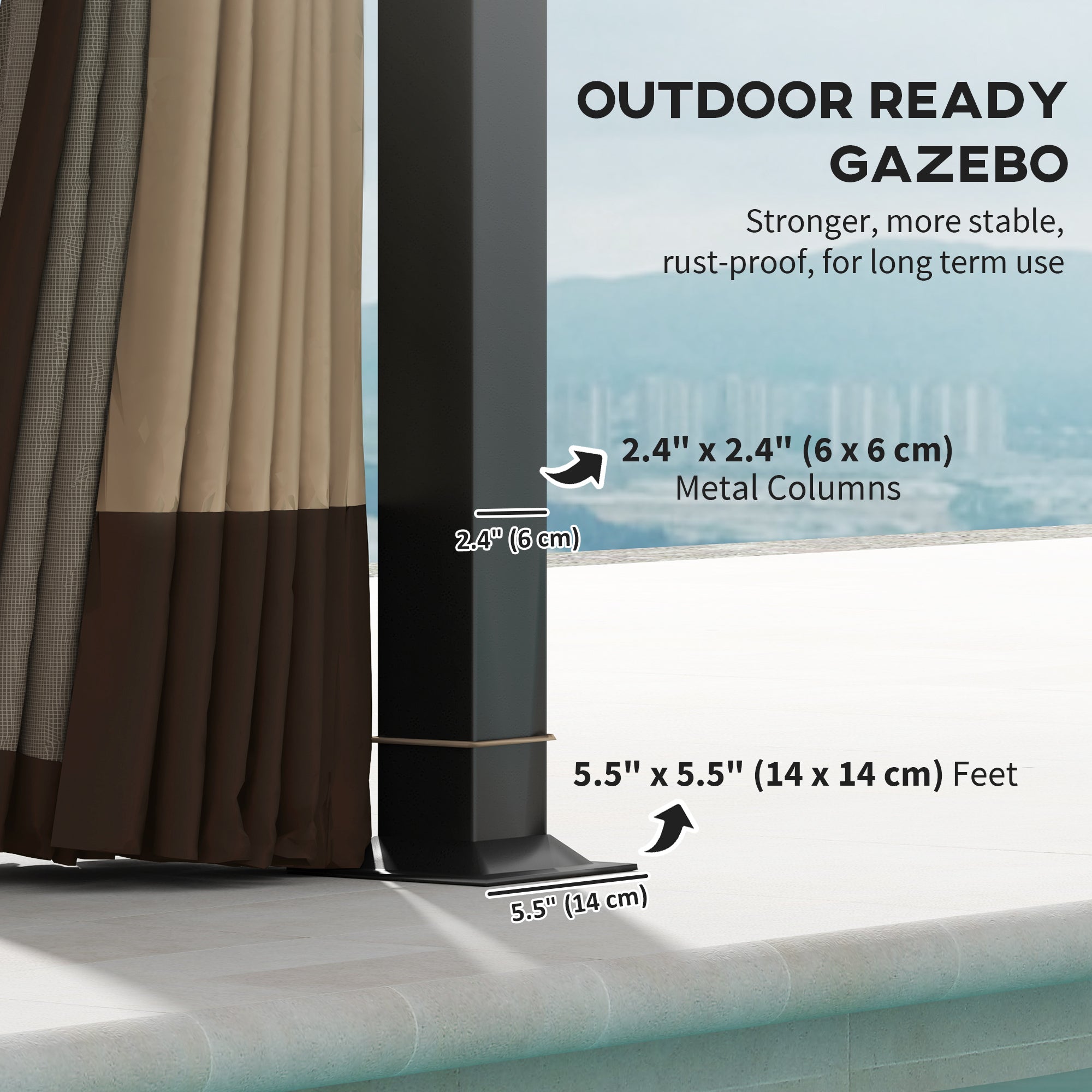Outsunny 11' x 13' Patio Gazebo, Double Roof Outdoor Gazebo Canopy with Netting & Curtains, Galvanized Metal Frame, Khaki