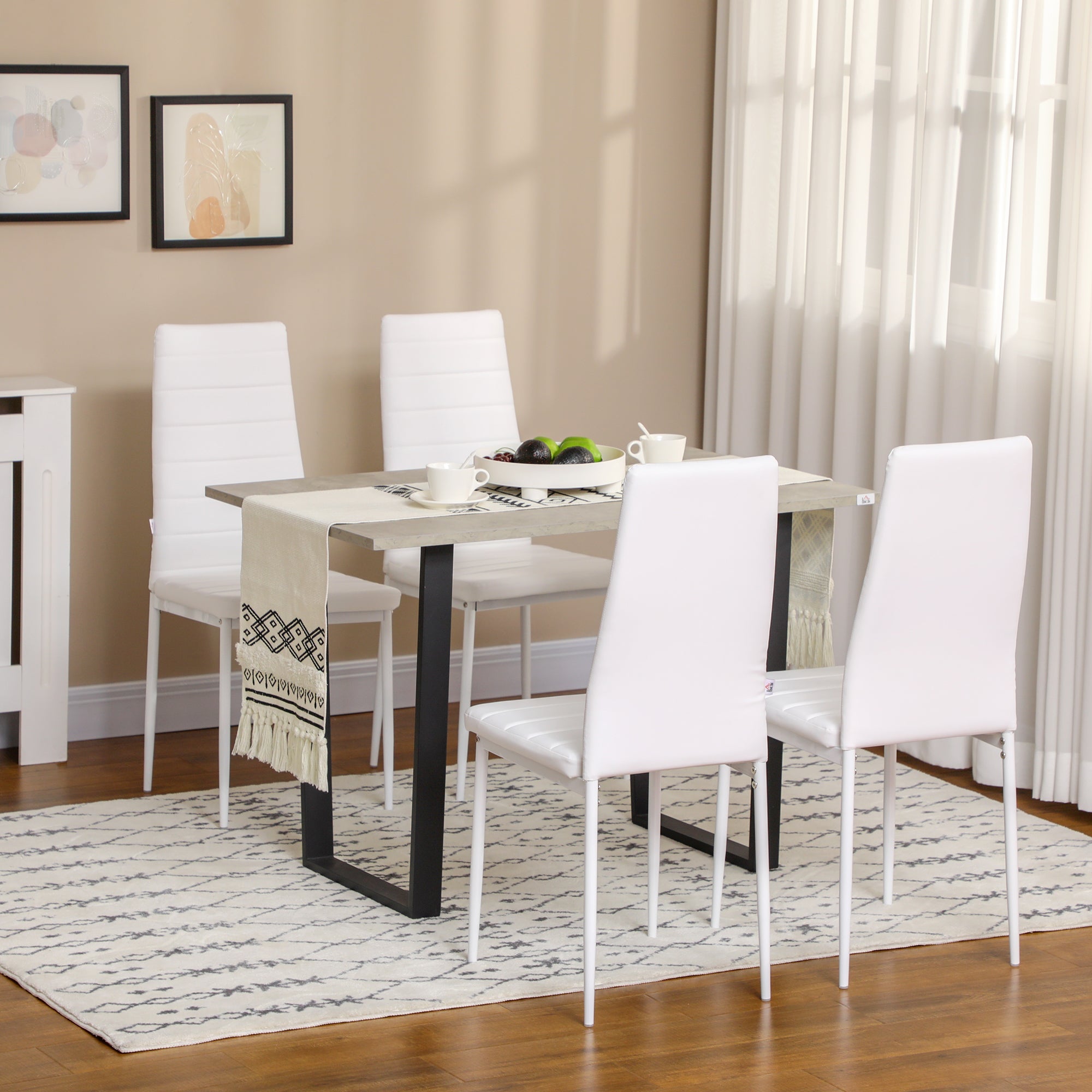 HOMCOM Set of 4 High Back Dining Chairs Upholstered Metal Legs Modern Kitchen Seating White