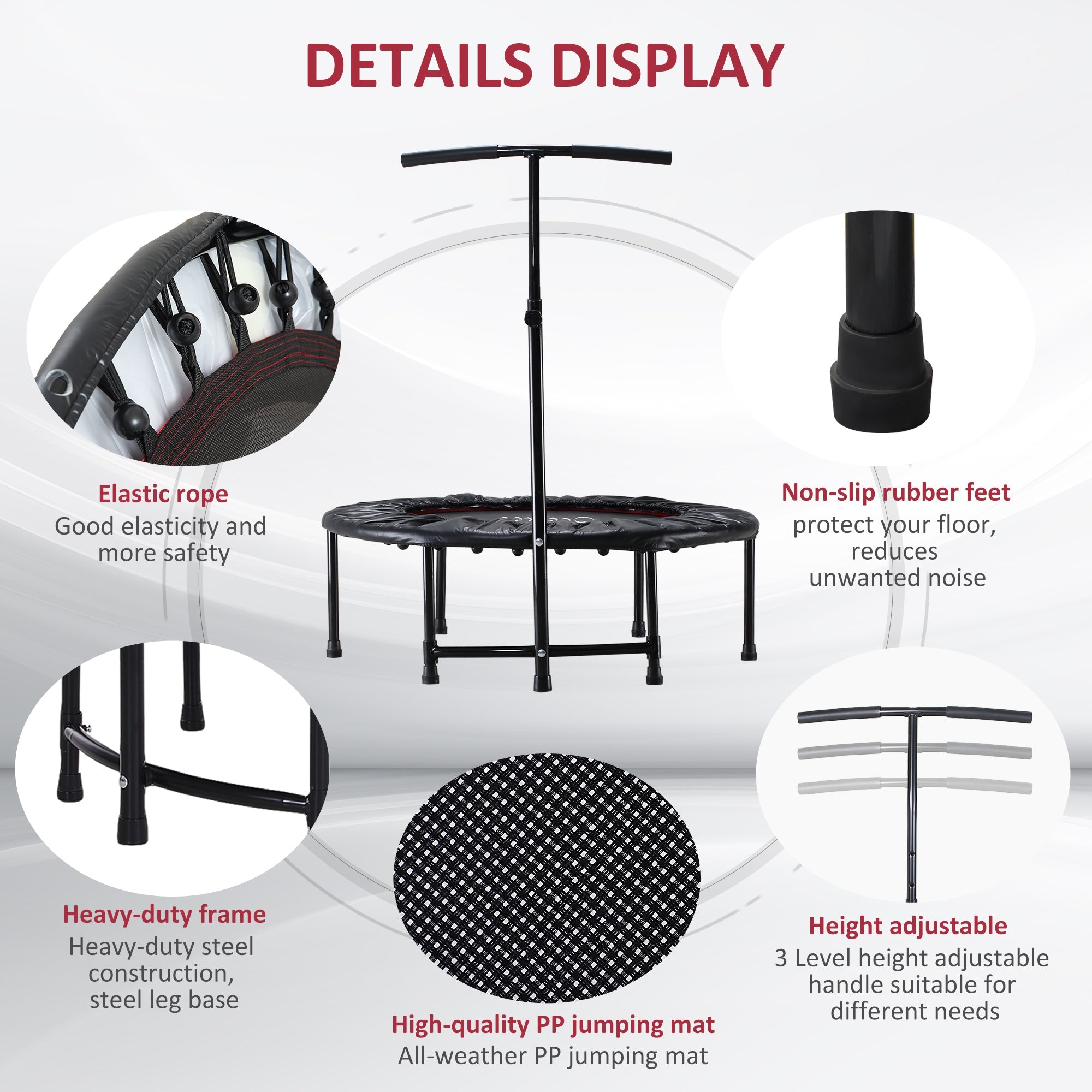 Soozier Mini Trampoline 40" Indoor Fitness Rebounder Adjustable Handle Bar Workout Cardio Exercise Black