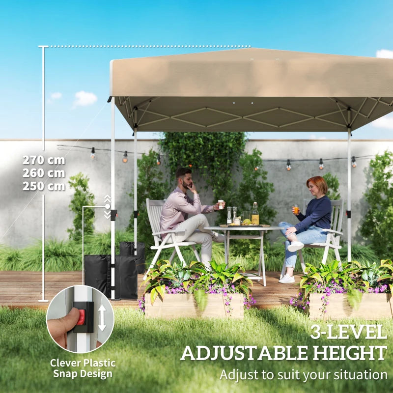9.6 x 9.6 ft Pop Up Canopy Tent with 3 Sidewalls, UPF 50+ 1-Button Push Easy Setup Outdoor Instant Canopy, Khaki