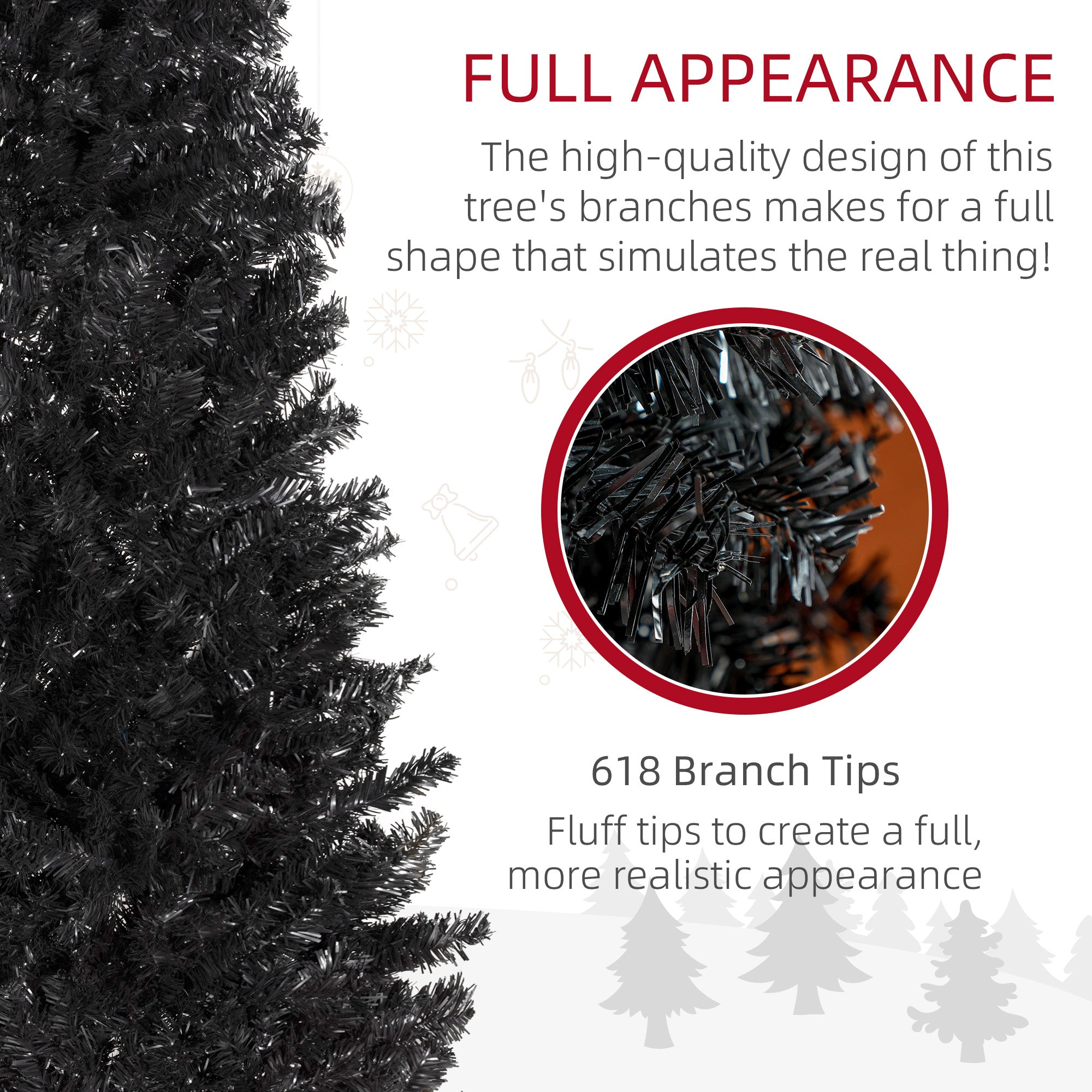 HOMCOM 6FT Pencil Christmas Tree, Artificial Christmas Tree with Automatic Open for Home Party, Black