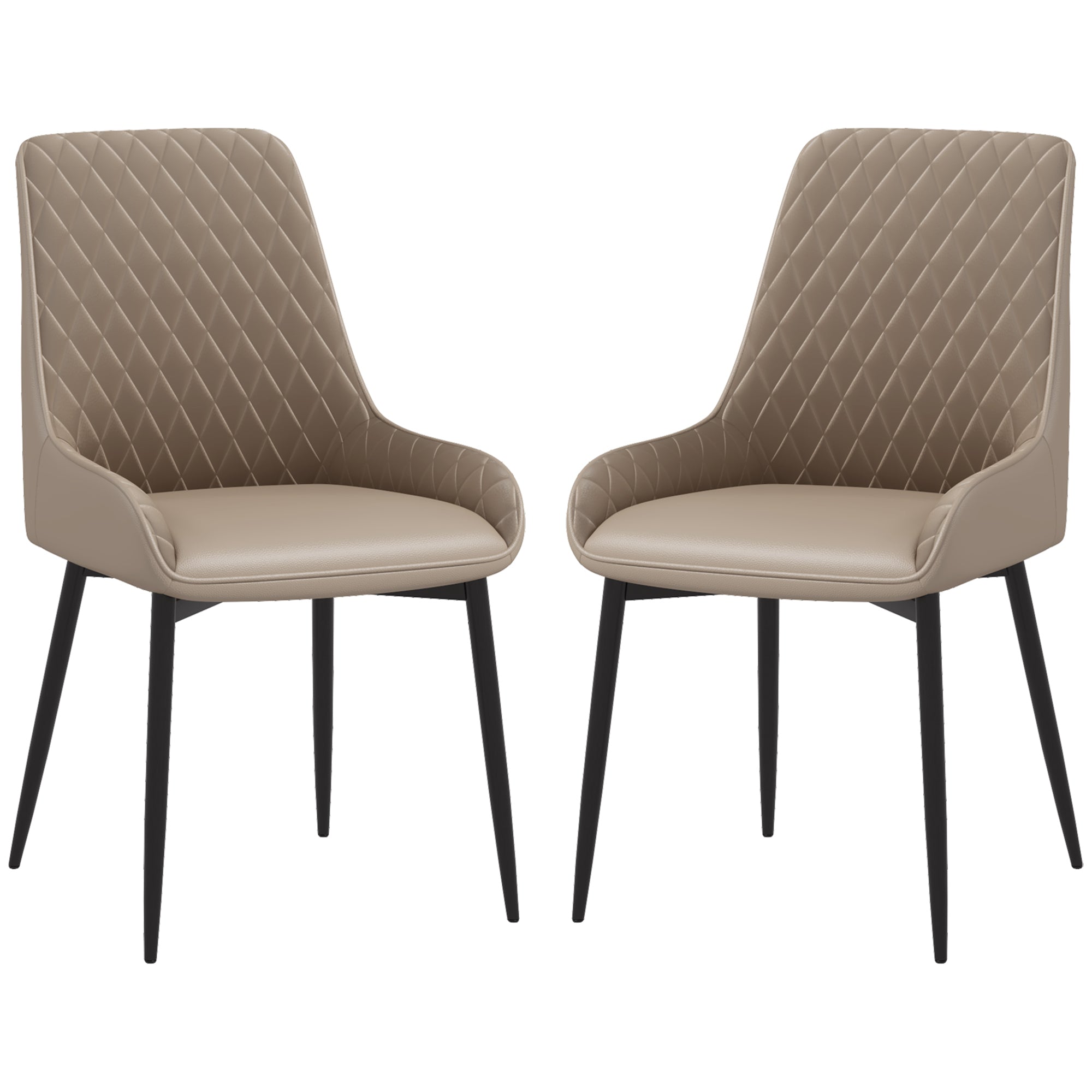 HOMCOM Modern PU Leather Dining Chairs Set of 2 Metal Legs for Dining Room Living Room Khaki