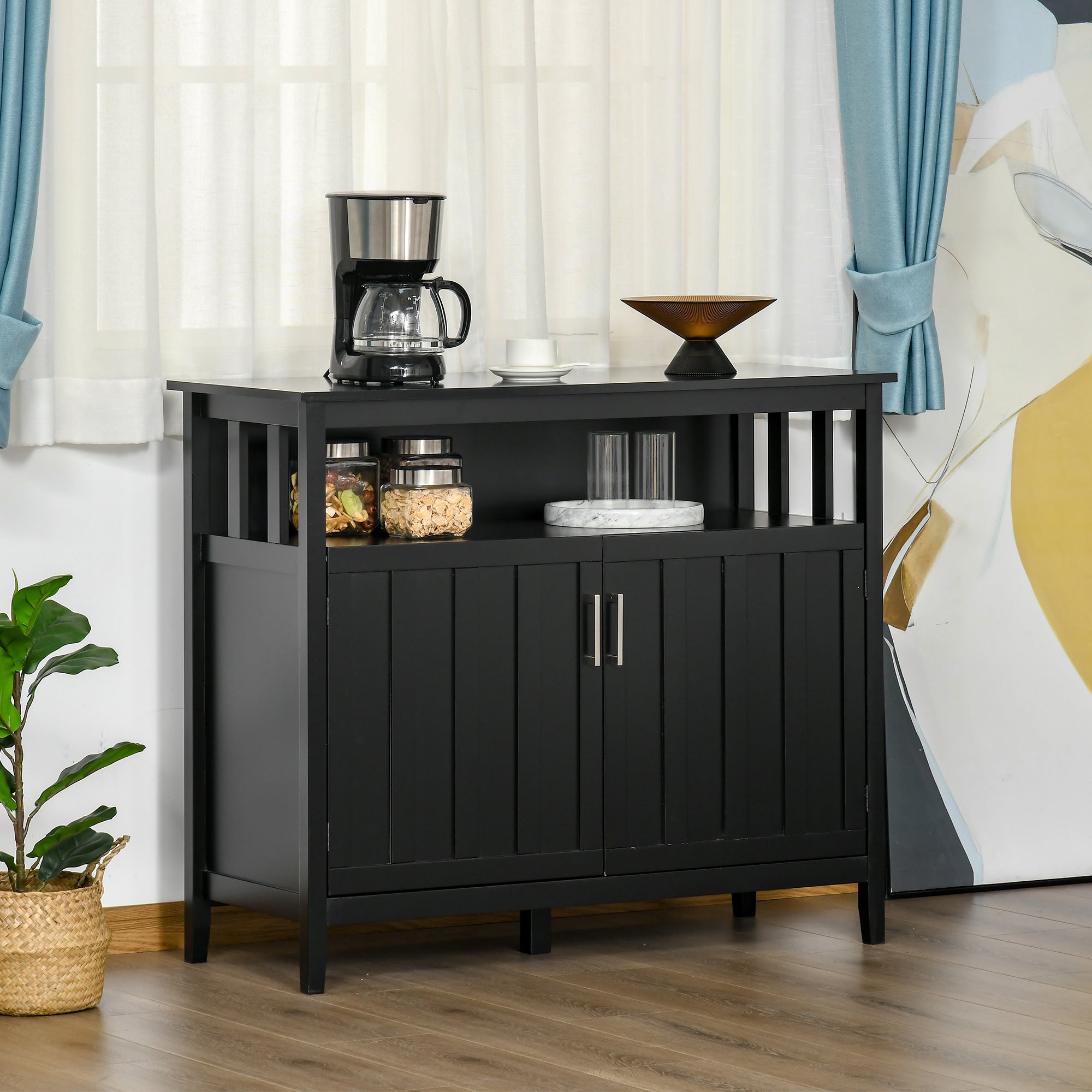 HOMCOM Black Storage Buffet Server: Sideboard Bar Cabinet Cupboard Console Table with 2 Doors and Adjustable Shelves