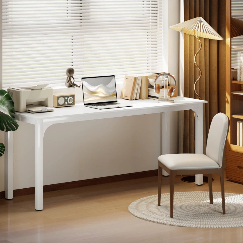 71" Computer Desk, Desktop Desk with Metal Legs, White
