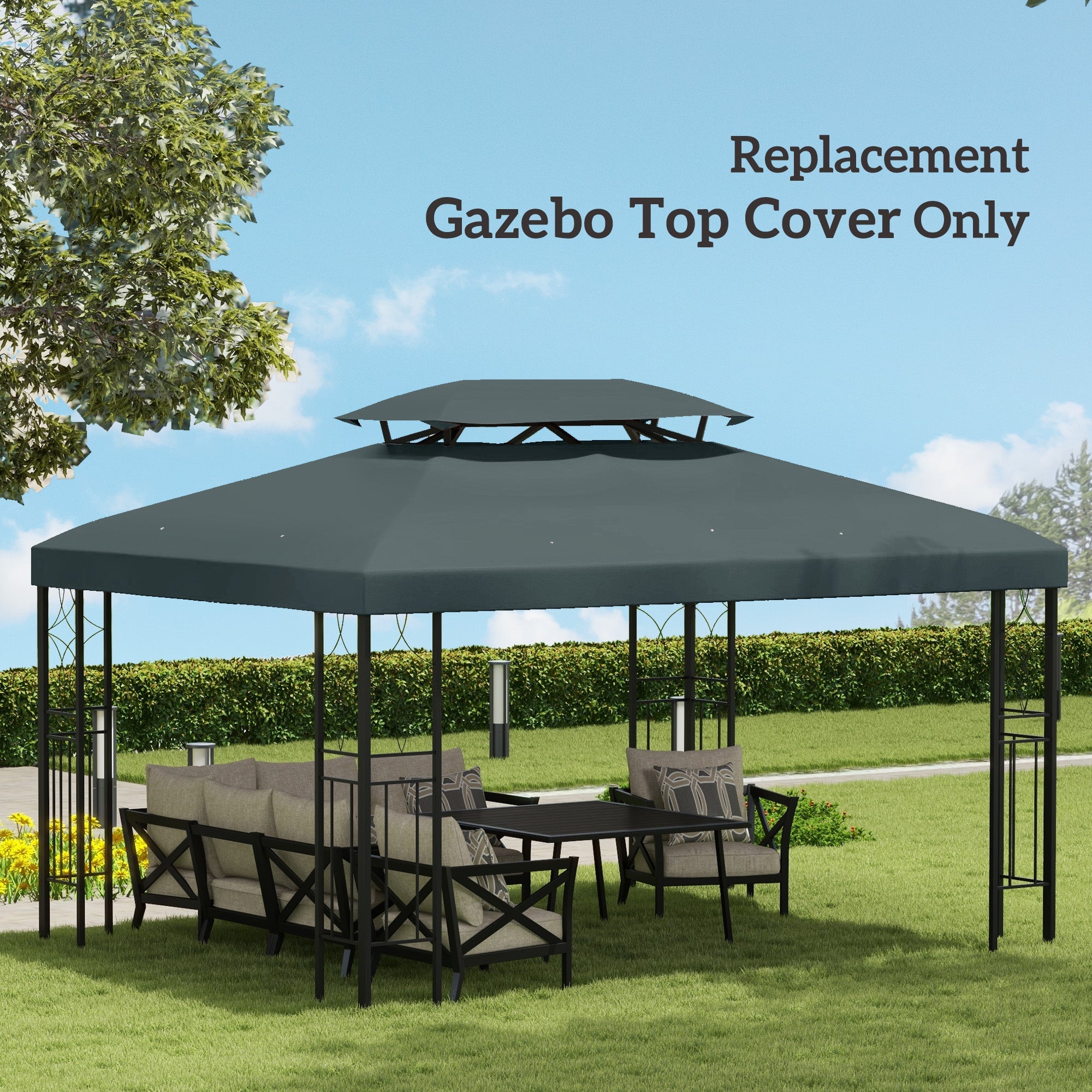 Outsunny Gazebo Replacement Canopy 13'x10', 2 Tier UV Protection Top, Grey for Garden Pavilion