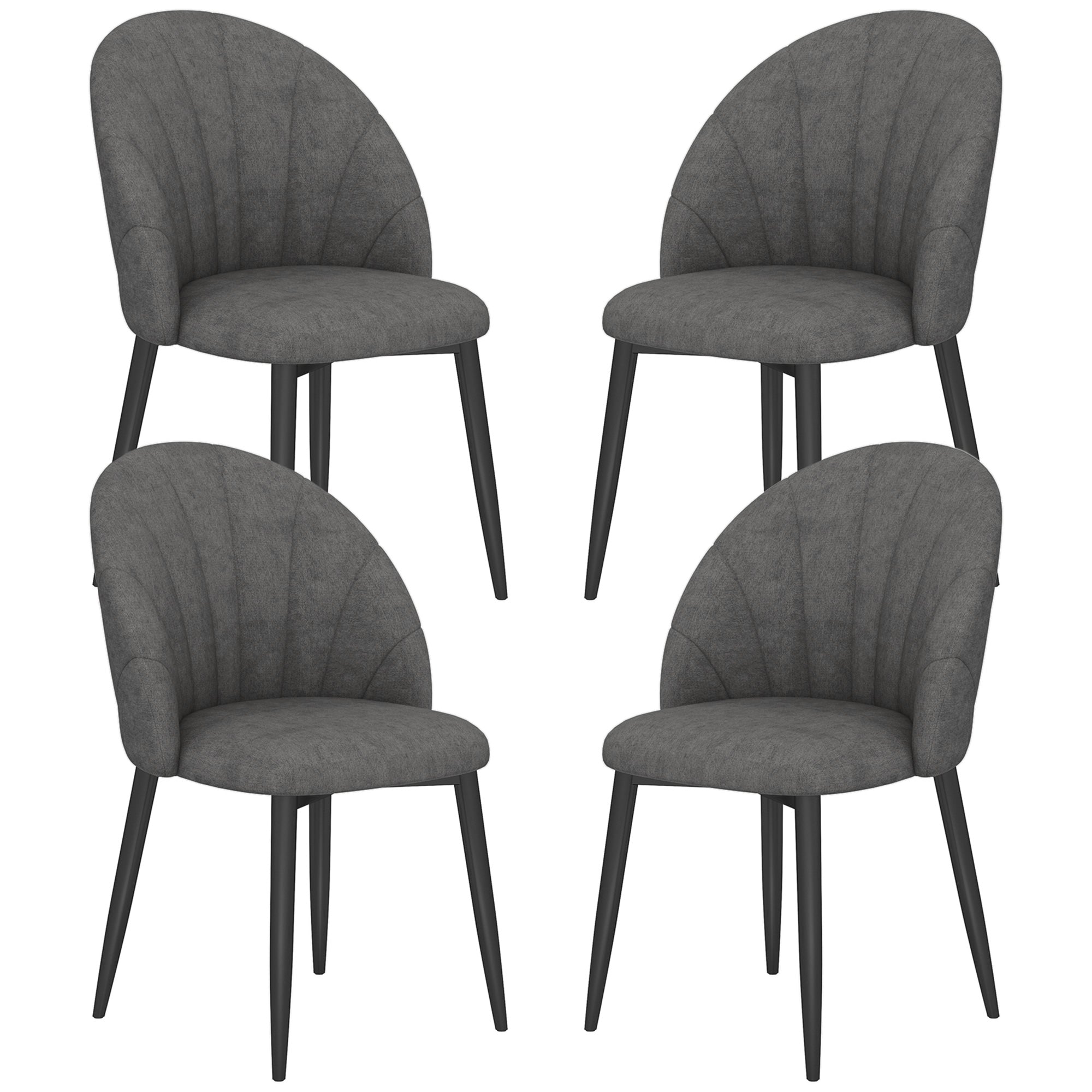 HOMCOM Modern Dining Chairs Set of 4, Upholstered Dining Room Chairs with Metal Legs, Shell Backrest, Padded Seat, Dark Grey