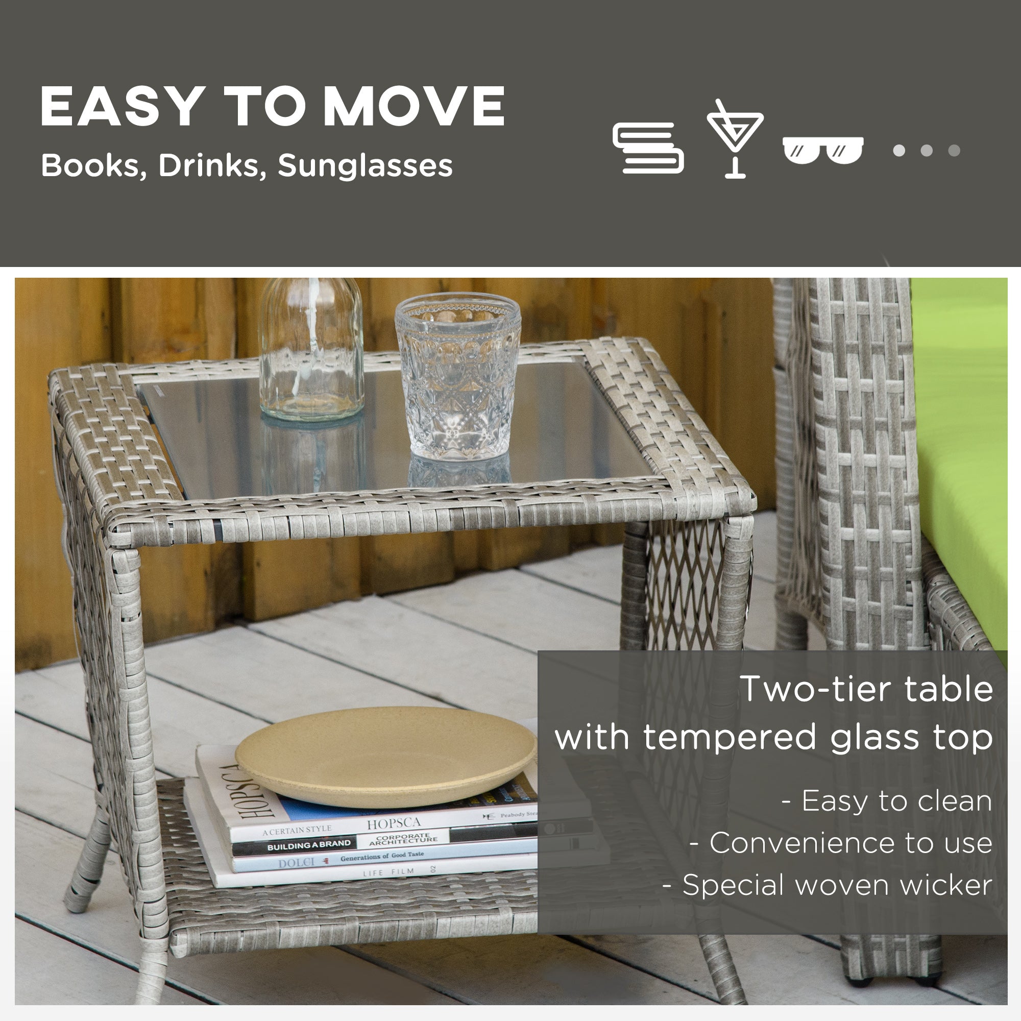 Outsunny Rattan Sun Lounger Set 2PC Deluxe Outdoor Recliner PE Wicker Patio Garden Chaise Green