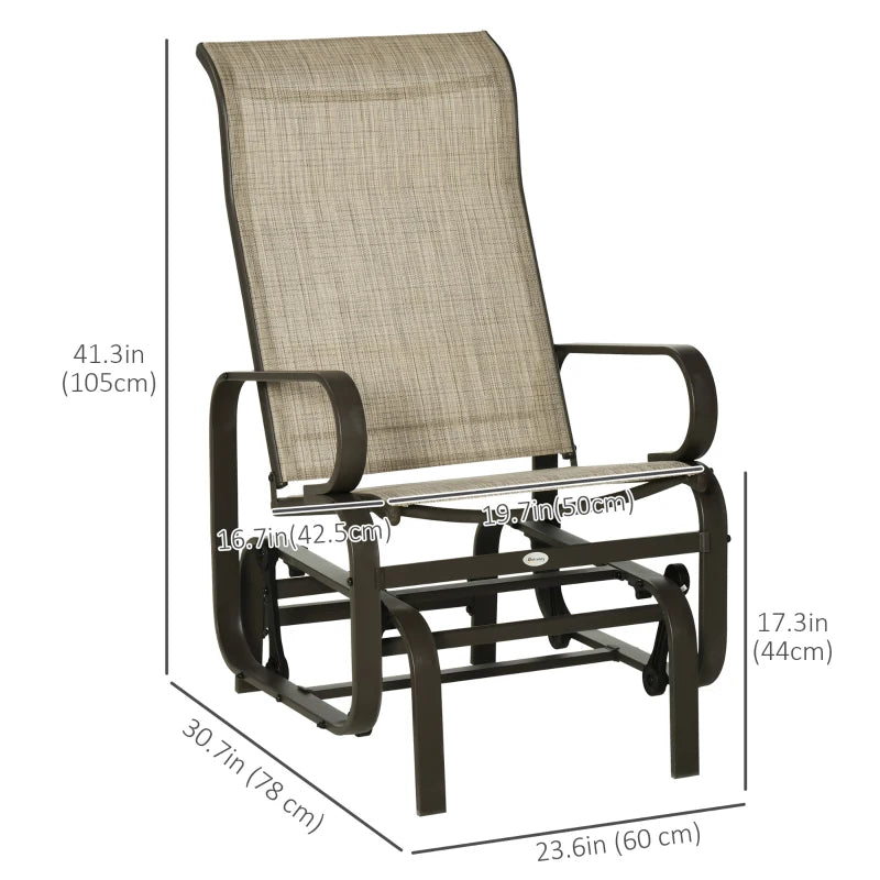 Patio Glider with Breathable Mesh Fabric, Outdoor Glider Chair, Garden Rocking Gliding Seat for Patio, Yard, Porch, Sand