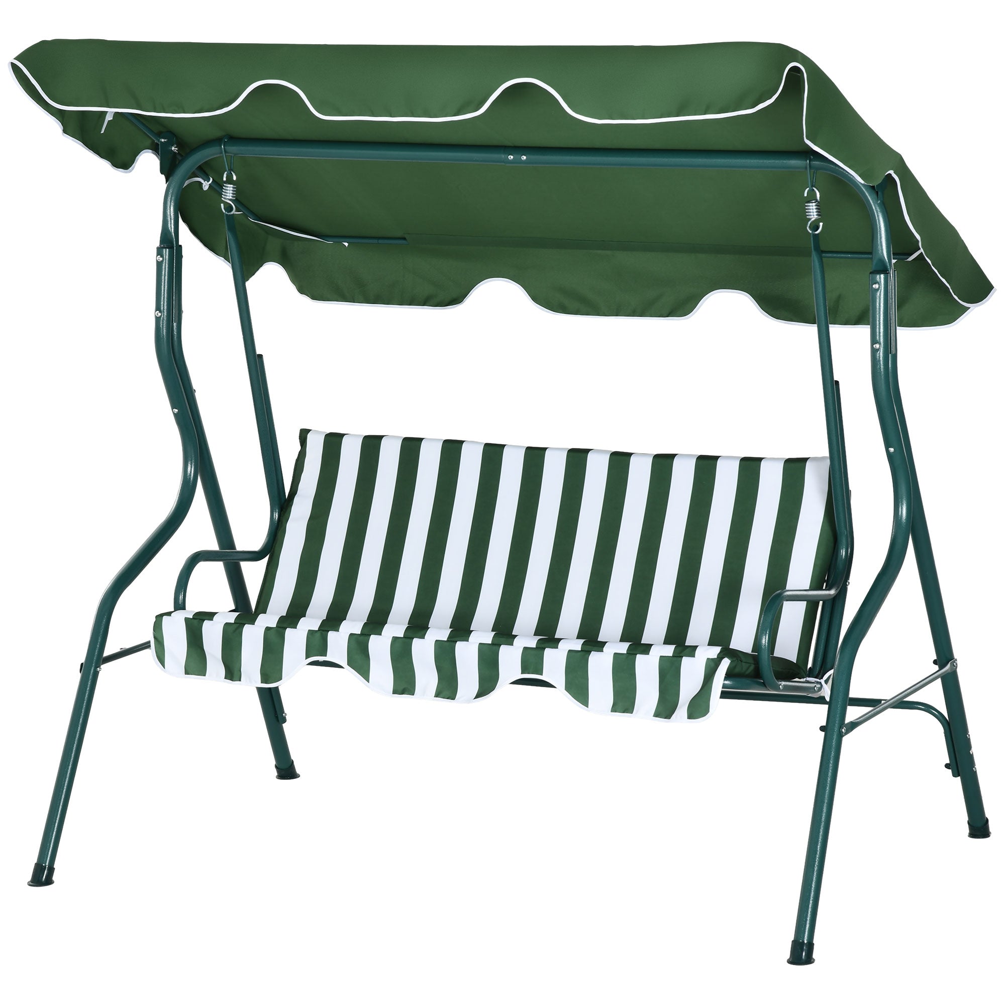 Outsunny Patio Swing Chair: 3-Seater Outdoor Porch Swing with Adjustable Canopy Cushion Green