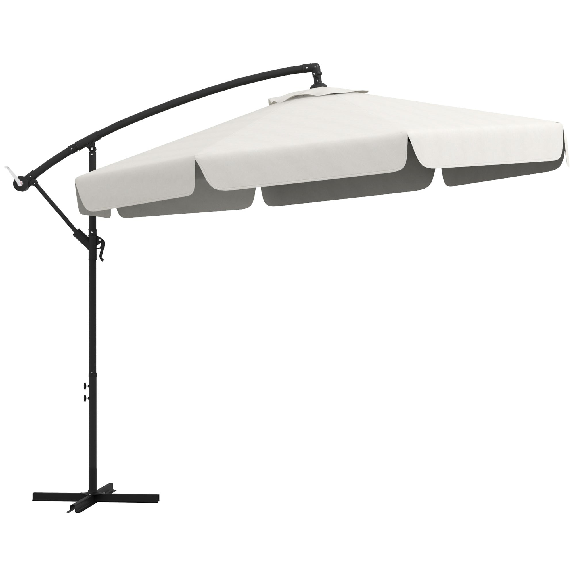 Outsunny 10ft Cantilever Offset Patio Umbrella Parasol 8 Ribs Cross Base for Outdoor Garden Shade Cream White