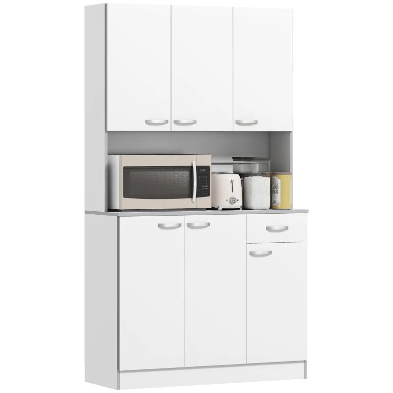 71" Modern Buffet with Hutch, Standing Kitchen Hutch with Storage Cabinets, Drawer, Open Space with Microwave Stand, White