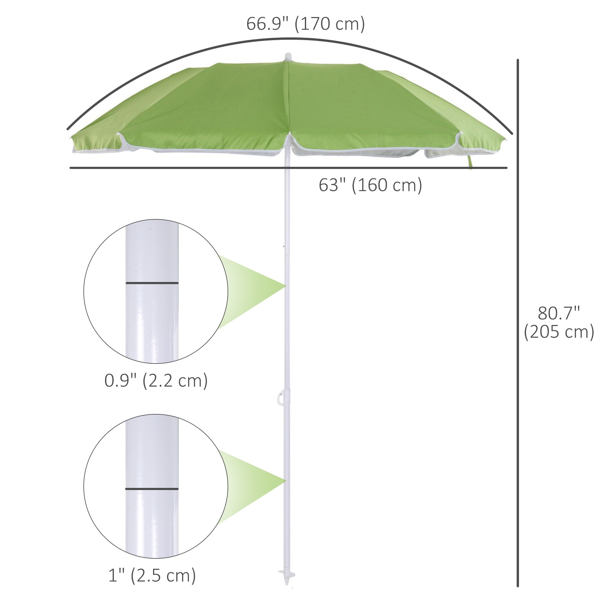Outsunny 6.7ft Beach Umbrella with Push Button Tilt, Ruffled Outdoor Umbrella with Carry Bag and 8 Ribs, Green