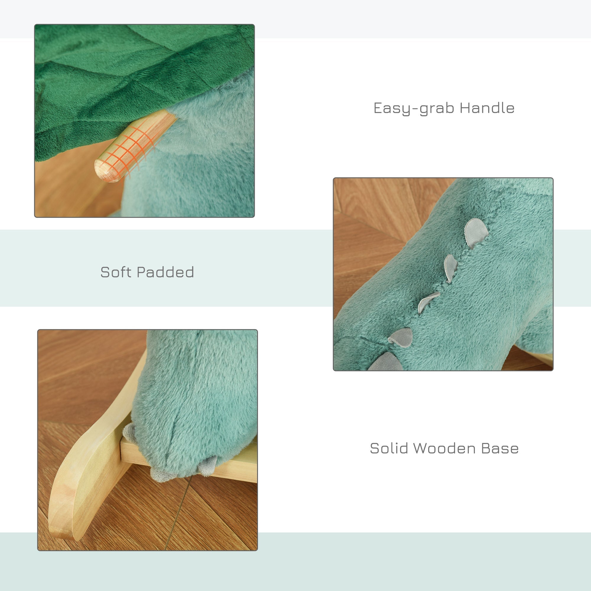 Qaba Triceratops Rocking Horse - Kids Plush Ride-On Toy with Realistic Sounds, Perfect for 36-72 Months, Dark Green