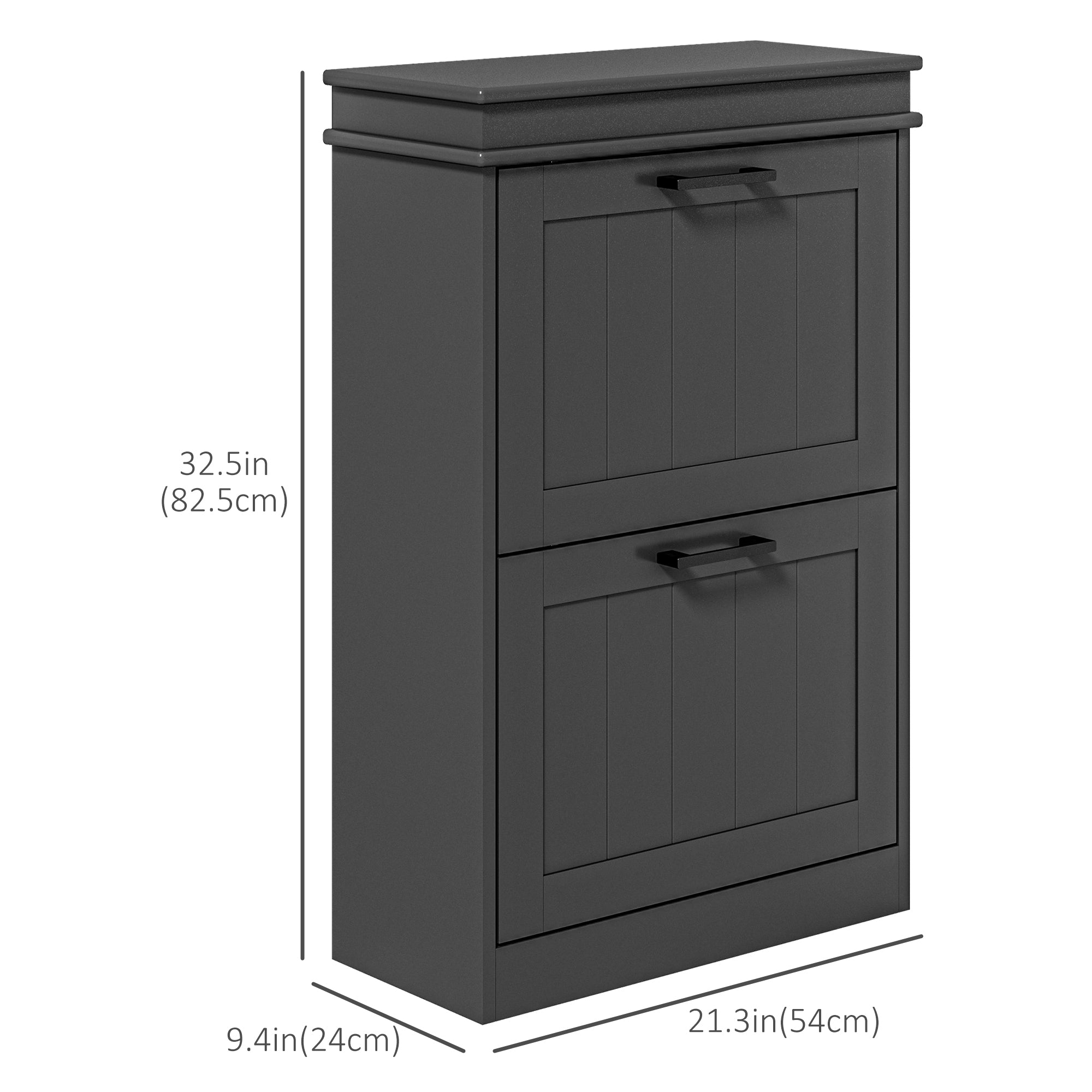 HOMCOM Compact Shoe Haven: 2 Flip Drawer Cabinet with Adjustable Shelves for 10 Pairs of Shoes, Black Finish