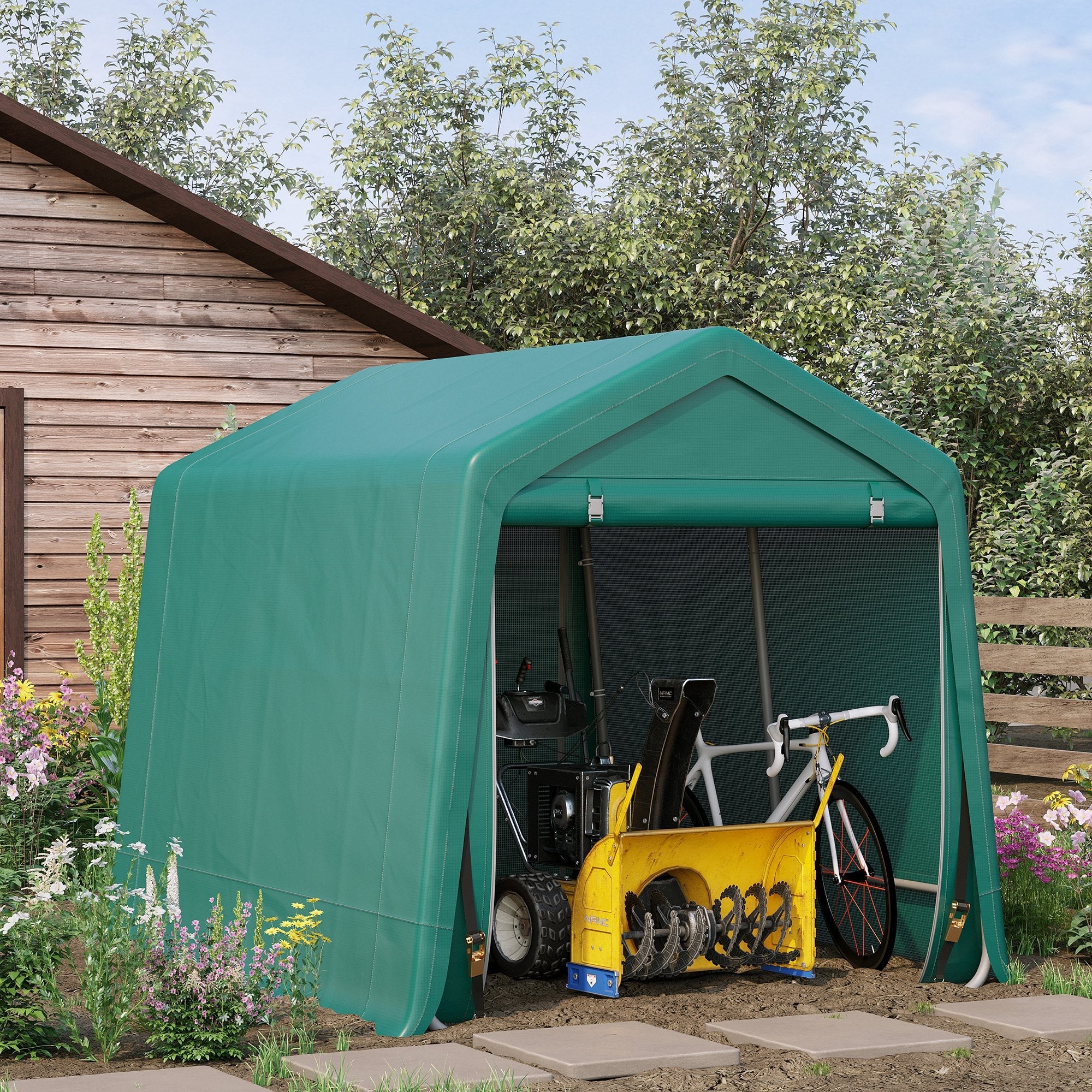 Outsunny 7.9' x 6.6' Garden Storage Tent, Patio Storage Shelter w/ Metal Frame and Double Zipper Doors, Green