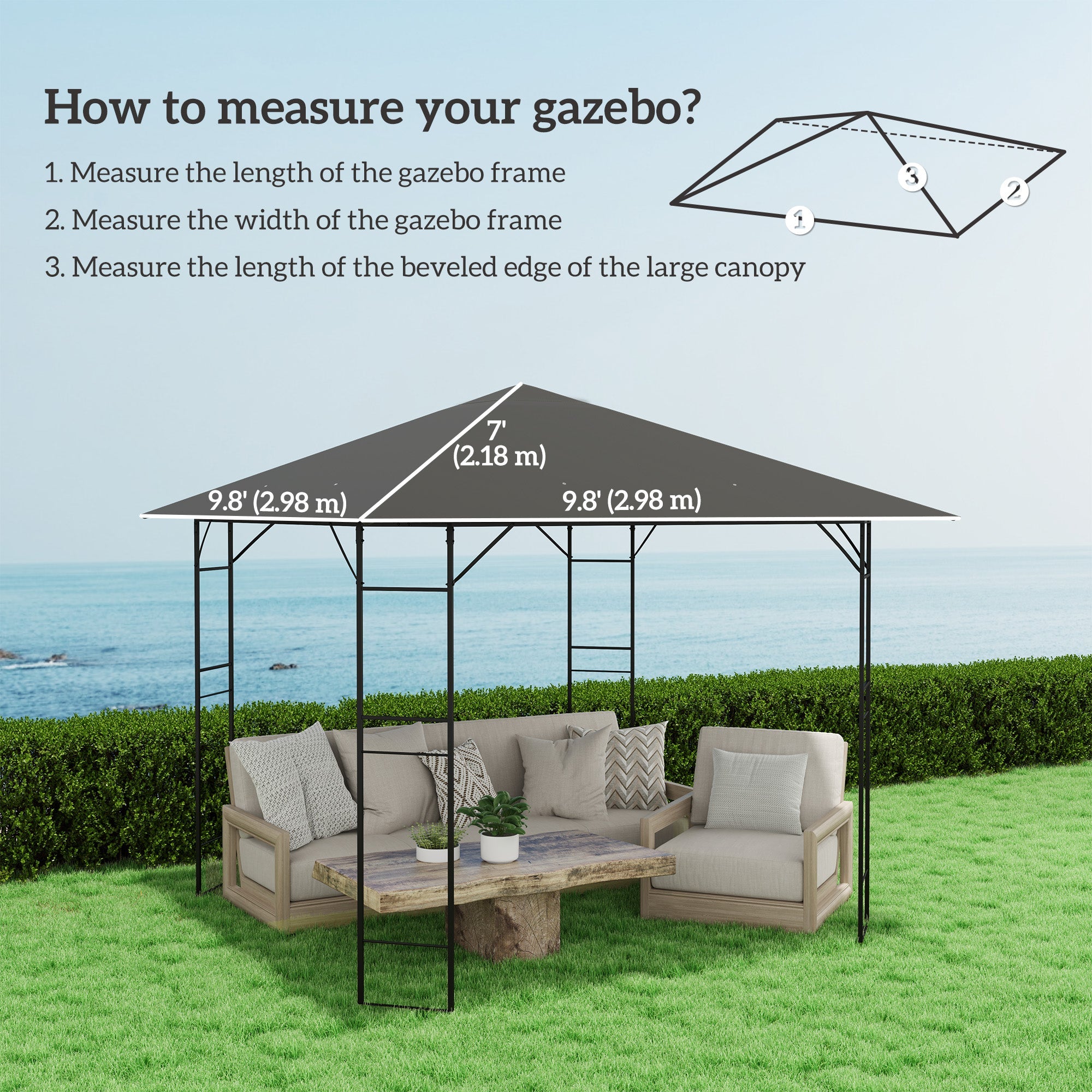 Outsunny 10' x 10' Gazebo Canopy Replacement Cover, Garden Gazebo Roof Replacement, UPF30+, TOP COVER ONLY, Grey