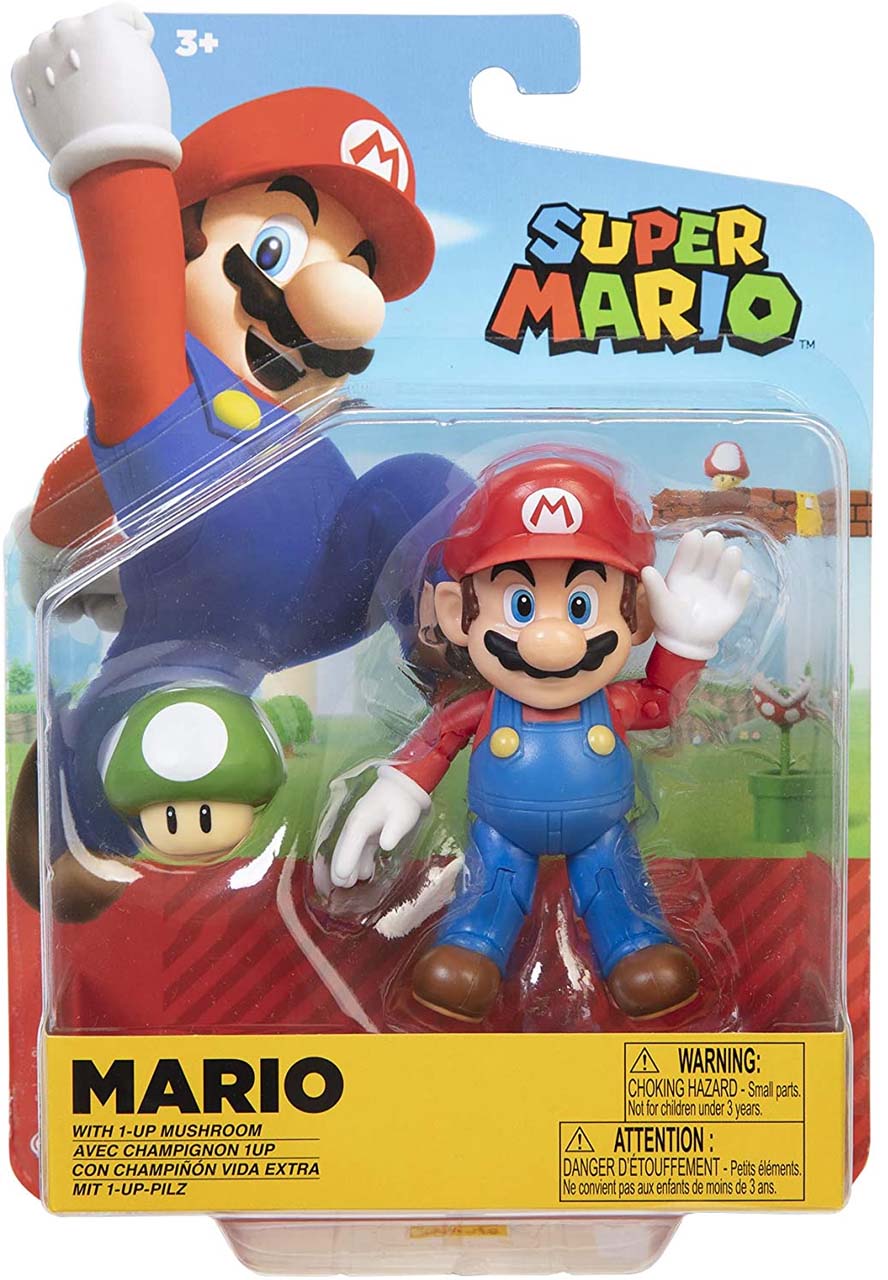 Nintendo Super Mario 4 inch Action Figure - Mario with 1-Up Mushroom