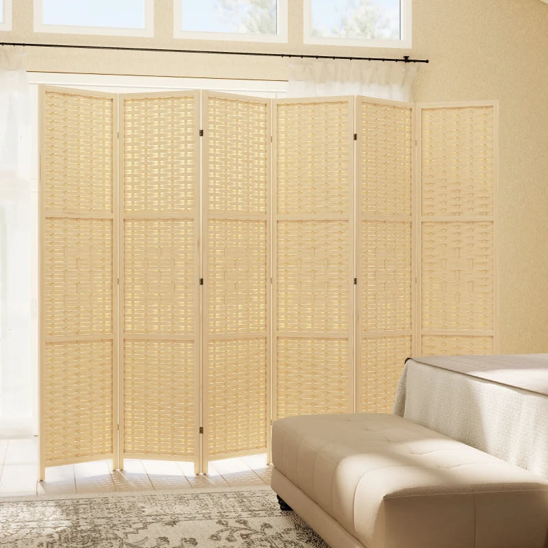 6-Panel Room Divider, 5.6 FT Freestanding Folding Privacy Screen, Partition Wall Divider, Natural Wood