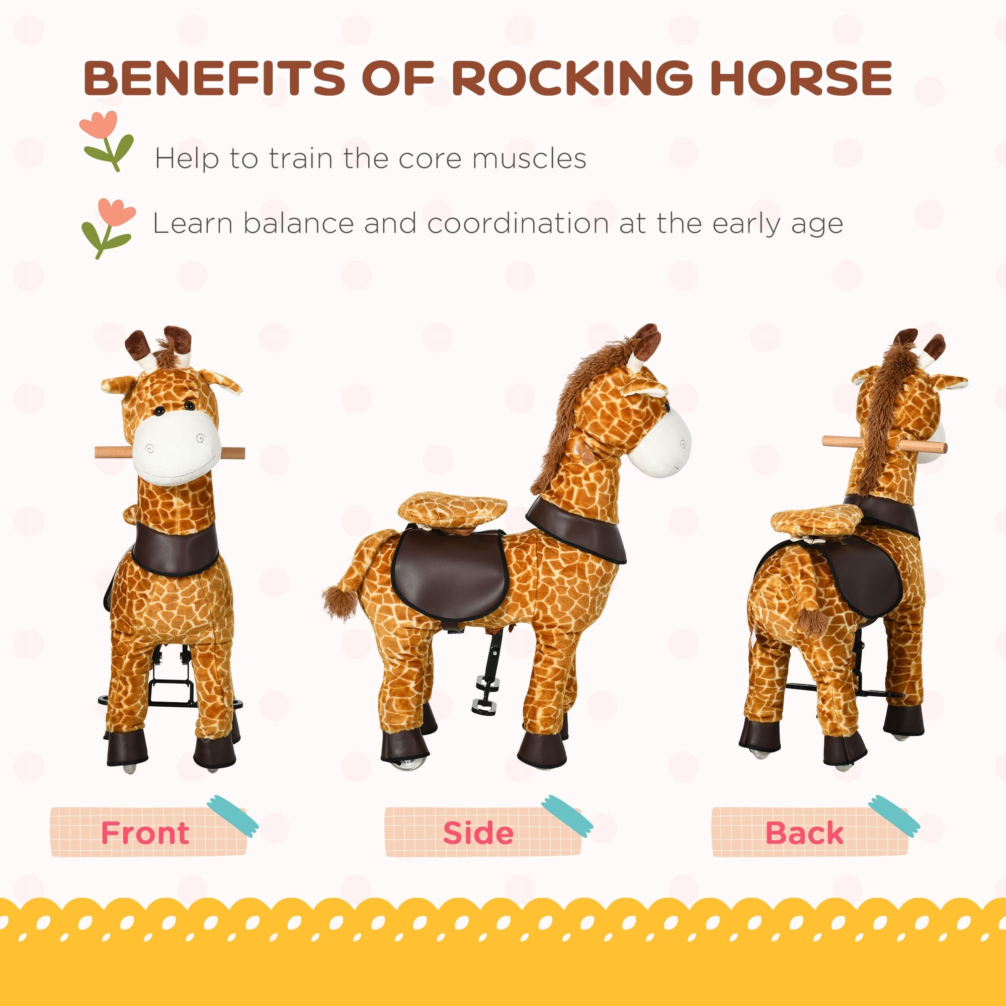 Qaba Giraffe Walking Horse - Ride On Mechanical Rocking Pony with Wheels, Great Gift for 3-6 Years, Girls & Boys