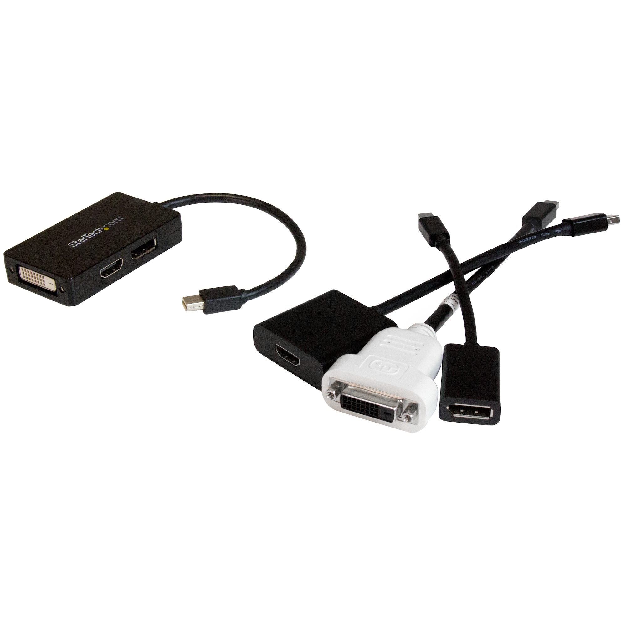 Travel A/V adapter: 3-in-1 Mini DisplayPort to DisplayPort DVI or HDMI converter
