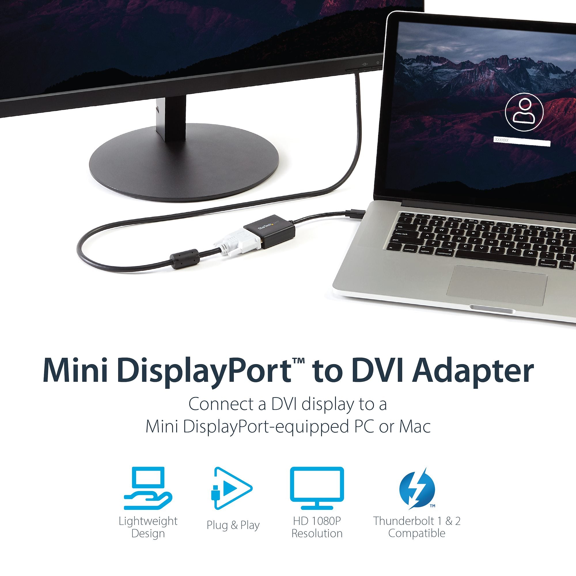 Mini DisplayPort to DVI Adapter - Mini DP to DVI-D Converter - 1080p Video - VESA Certified - mDP or Thunderbolt 1/2 Mac/PC to DVI Monitor - mDP 1.2 to DVI Single-Link Dongle