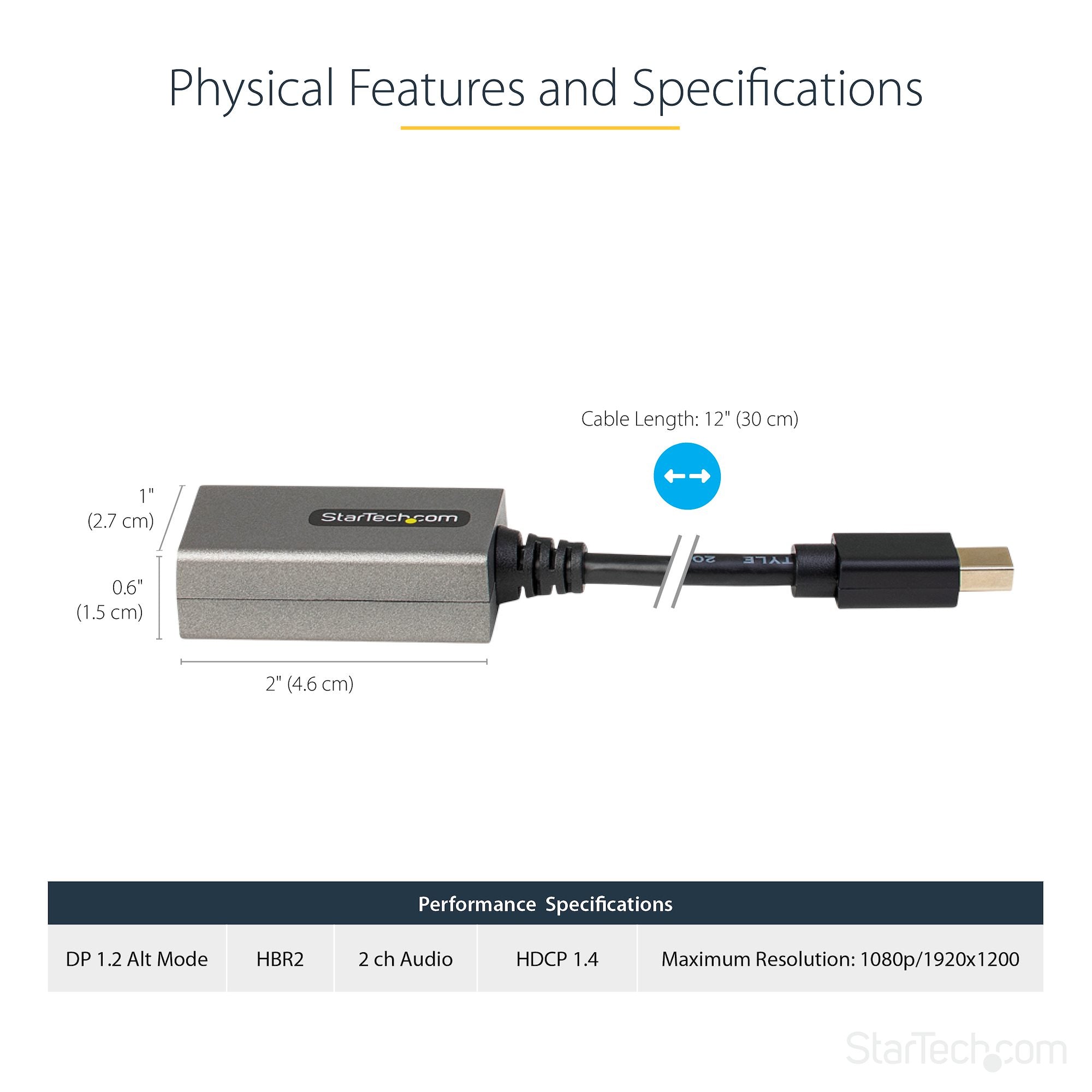 Mini DisplayPort to HDMI Adapter - mDP to HDMI Adapter Dongle - 1080p - Mini DisplayPort 1.2 to HDMI Monitor/Display - Mini DP to HDMI Video Converter - 12" Long Attached Cable - Upgraded Version of MDP2HDMI