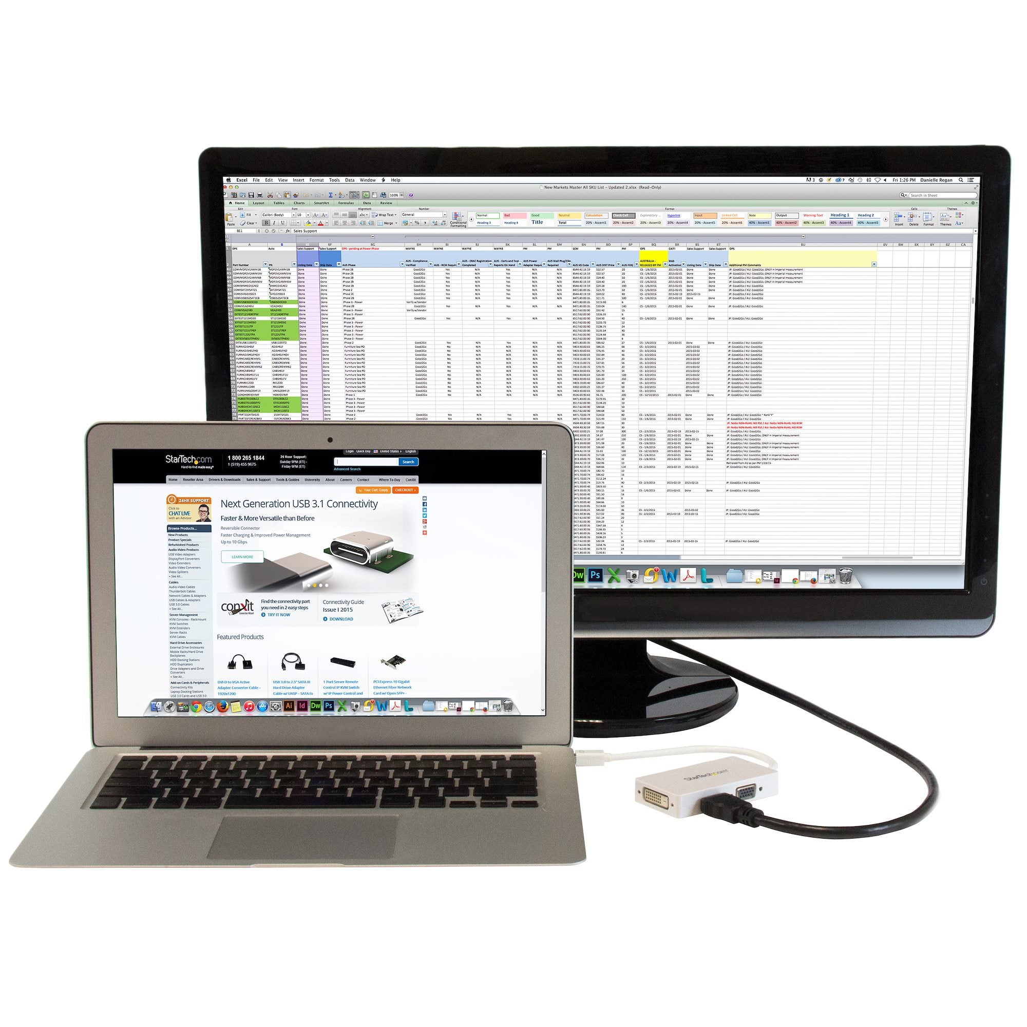 Travel A/V Adapter: 3-in-1 Mini DisplayPort to VGA DVI or HDMI Converter - White