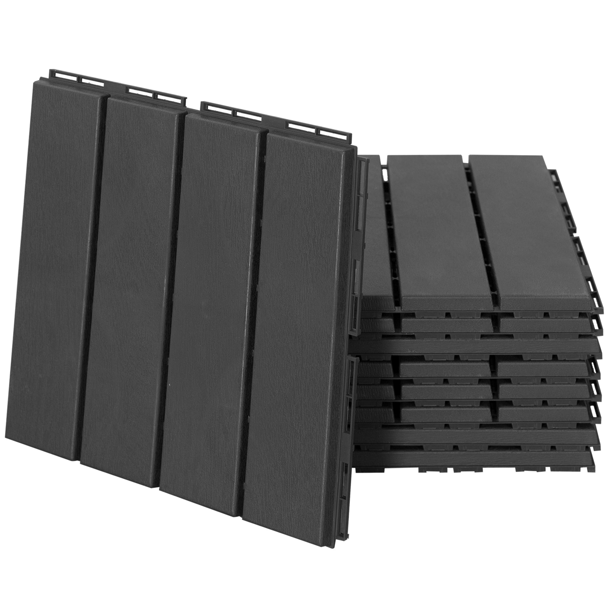 Outsunny 9 Pcs PP Interlocking Composite Deck Tile, 12" x 12" Outdoor Flooring Tiles for Indoor and Outdoor Use, Black