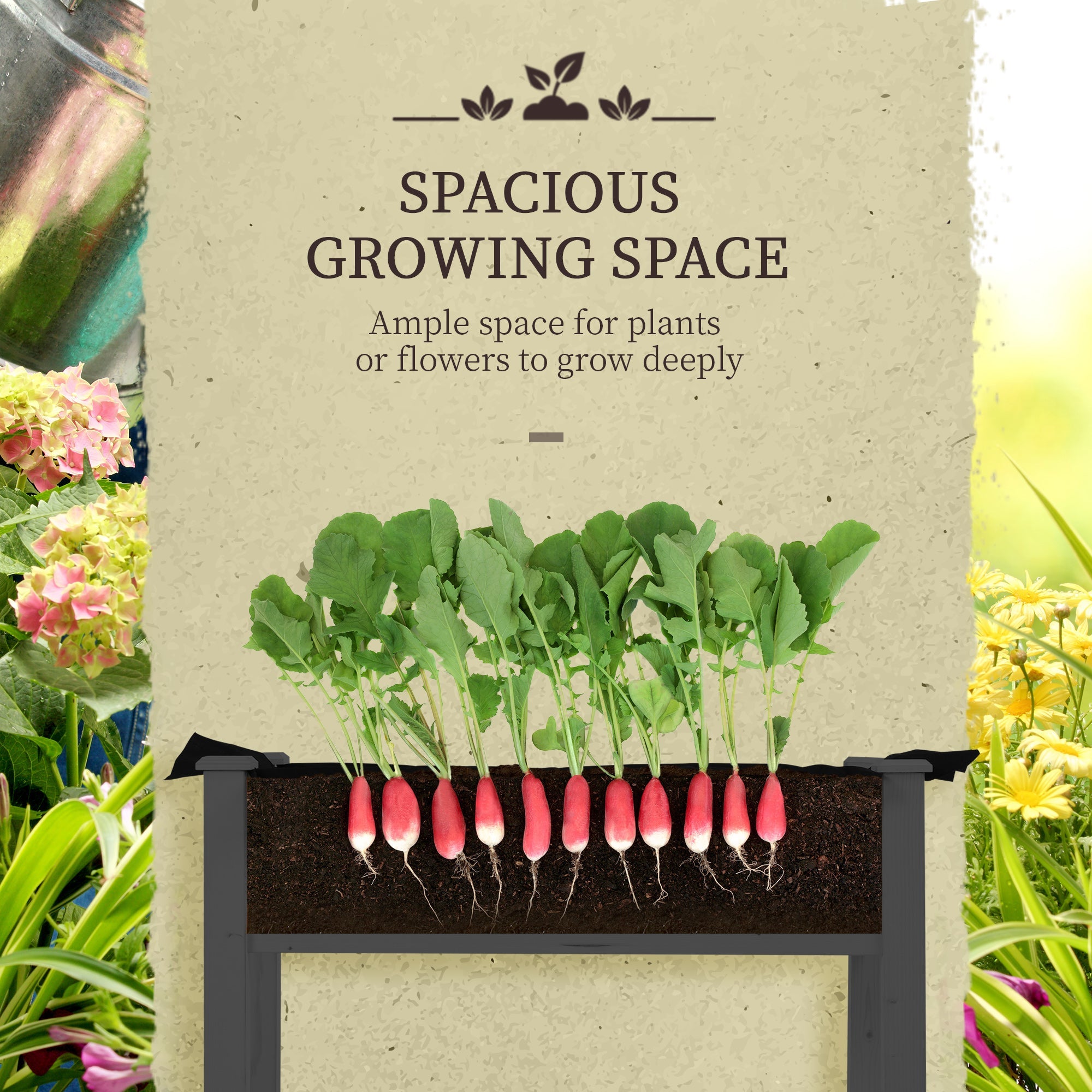 Outsunny Elevated Wooden Planter Box with PE Greenhouse Cover Raised Garden Bed for Vegetables Herbs Dark Grey