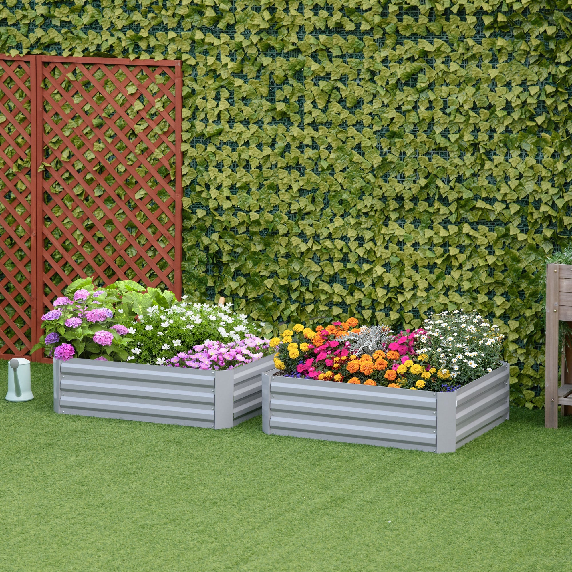Outsunny 39'' x 39'' x 12'' Set of 2 Raised Garden Bed, Elevated Planter Box with Galvanized Steel Frame for Growing Flowers, Gray