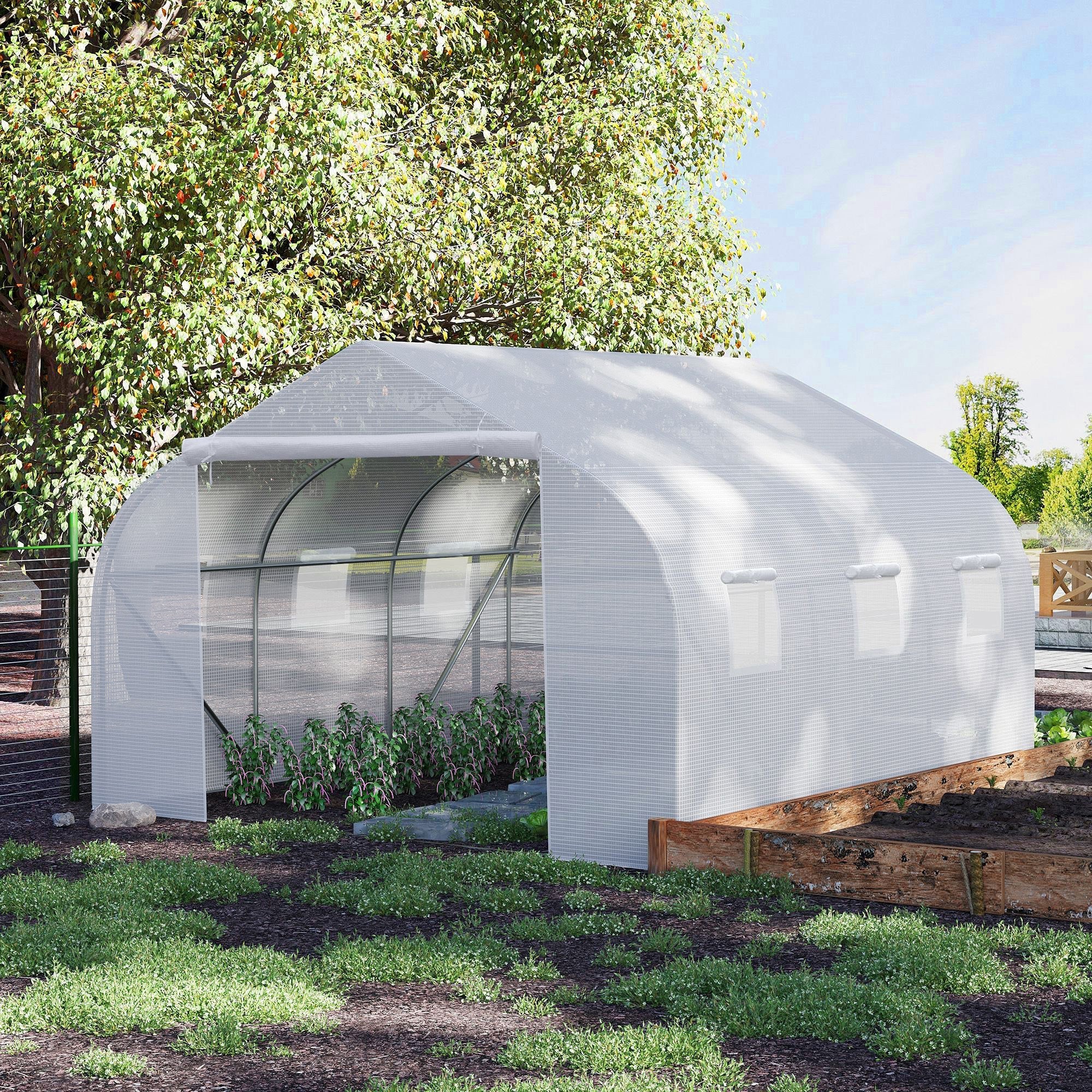 Outsunny 11.5'x9.8'x6.6' Walk-in Tunnel Greenhouse Outdoor Plant Growing Tent Portable Garden Green House PVC Cover