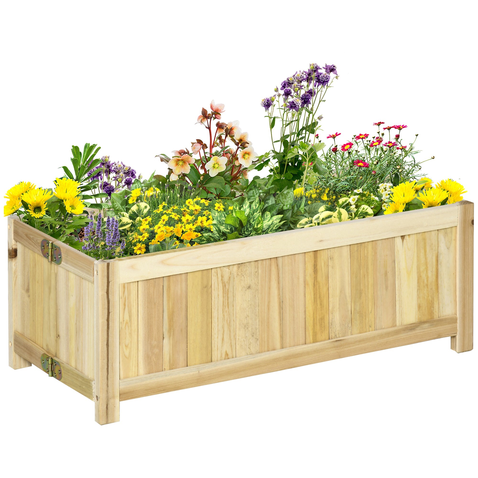 Outsunny Foldable Raised Garden Planter 28"x12" Elevated Wooden Planter Box Planting Bed Vegetable Flower Herb Growing Natural