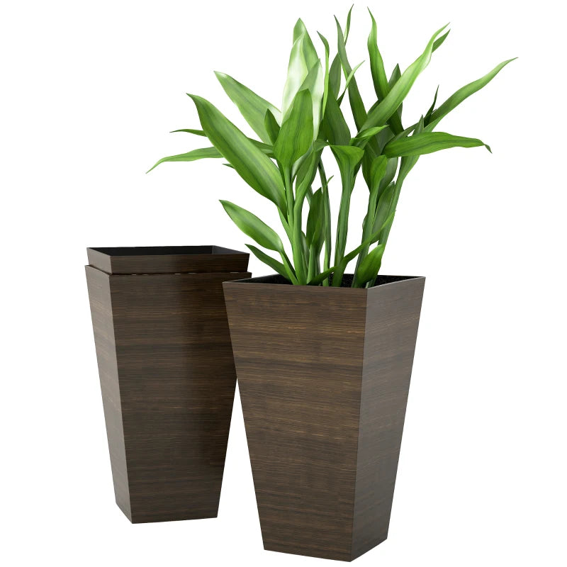 Tall Planter for Outdoor Plants Set of 3, 28 Inch Taper Planter with Drainage Holes, Brown