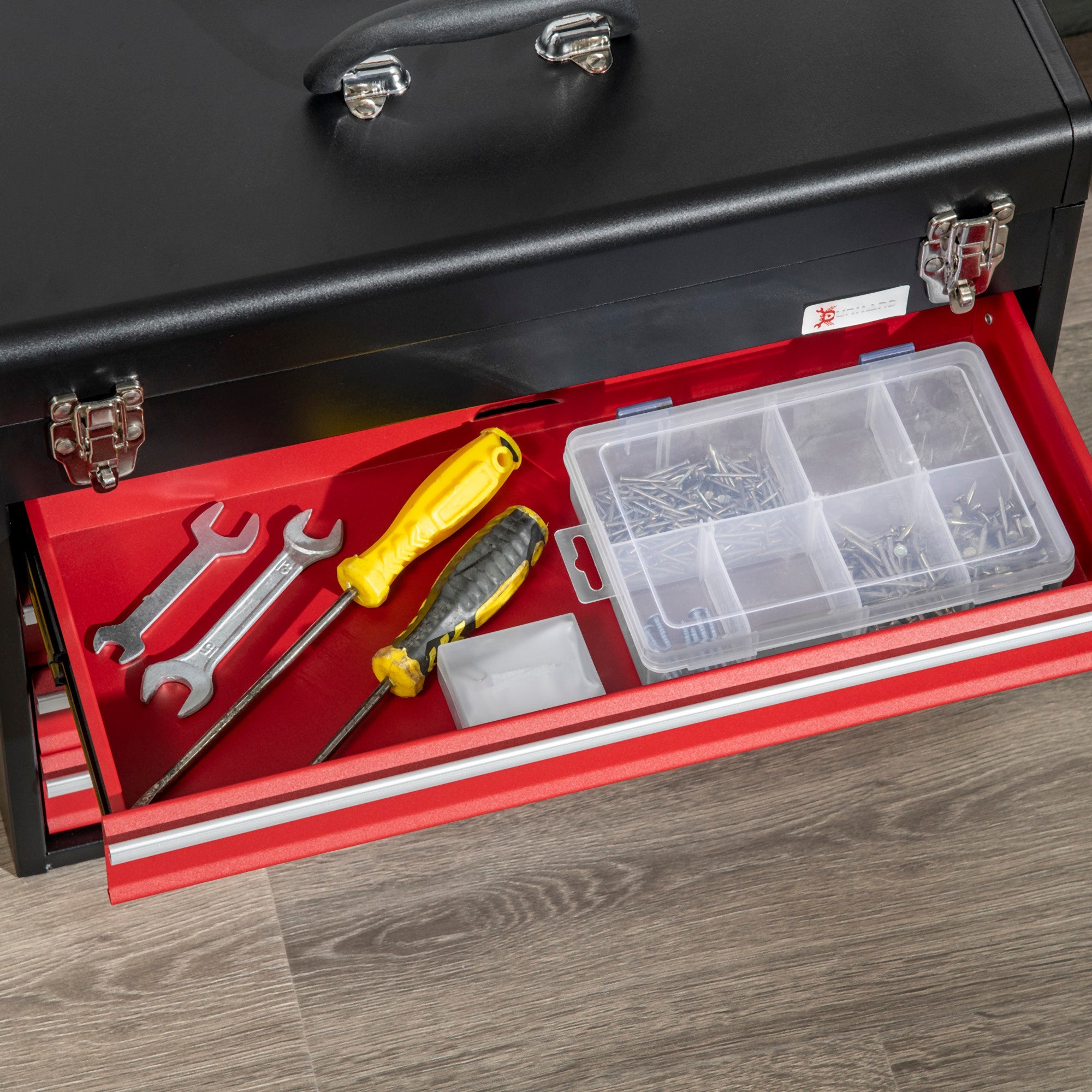 DURHAND Metal Organizer Mastery: Portable Tool Chest with 4 Drawers, Metal Latch Closure for Garage, Household, Warehouse