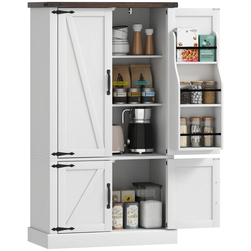 53.5" Pantry Cabinet, Kitchen Storage Cabinet with Adjustable Shelves, 6 Door Spice Racks for Dining Room, White