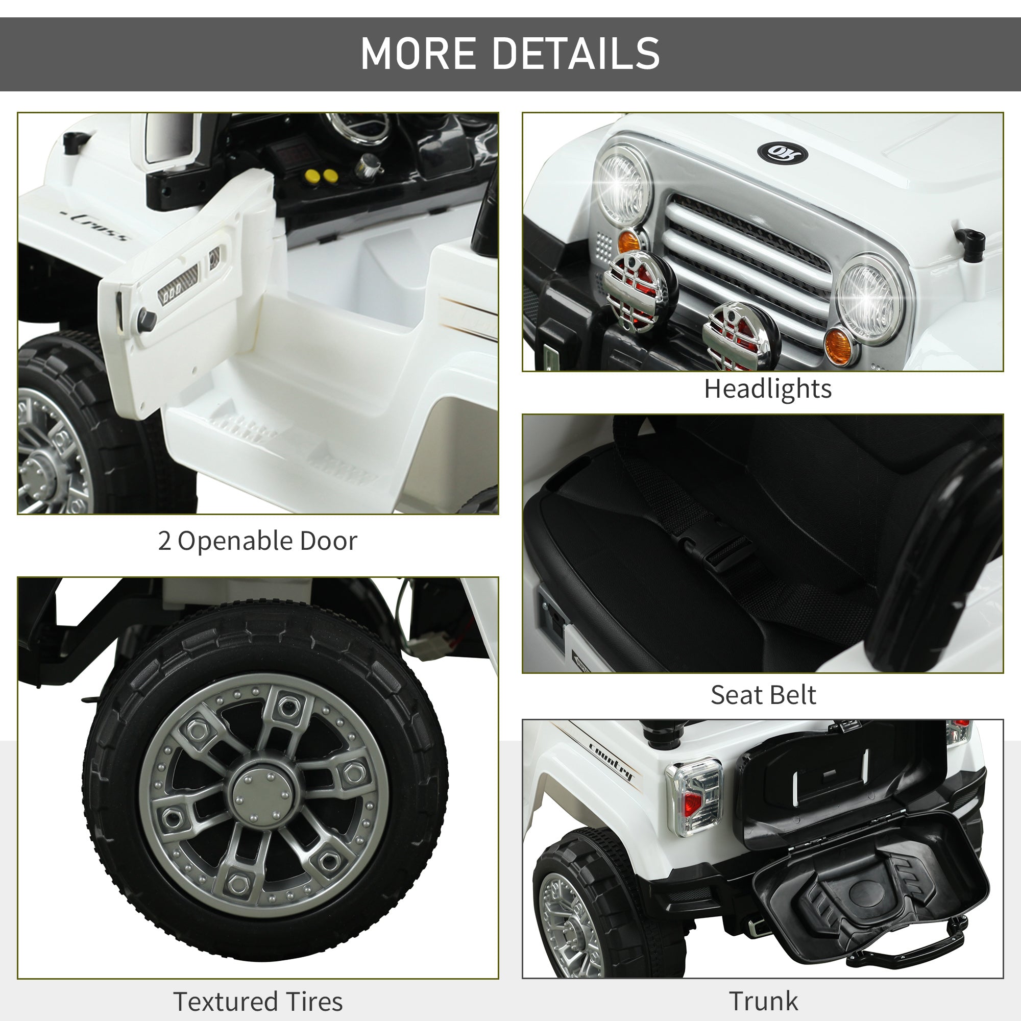 Aosom 12V Kids Ride-On Truck: Remote Control, 2 Speeds, Lights, MP3, LCD Power Indicator, White