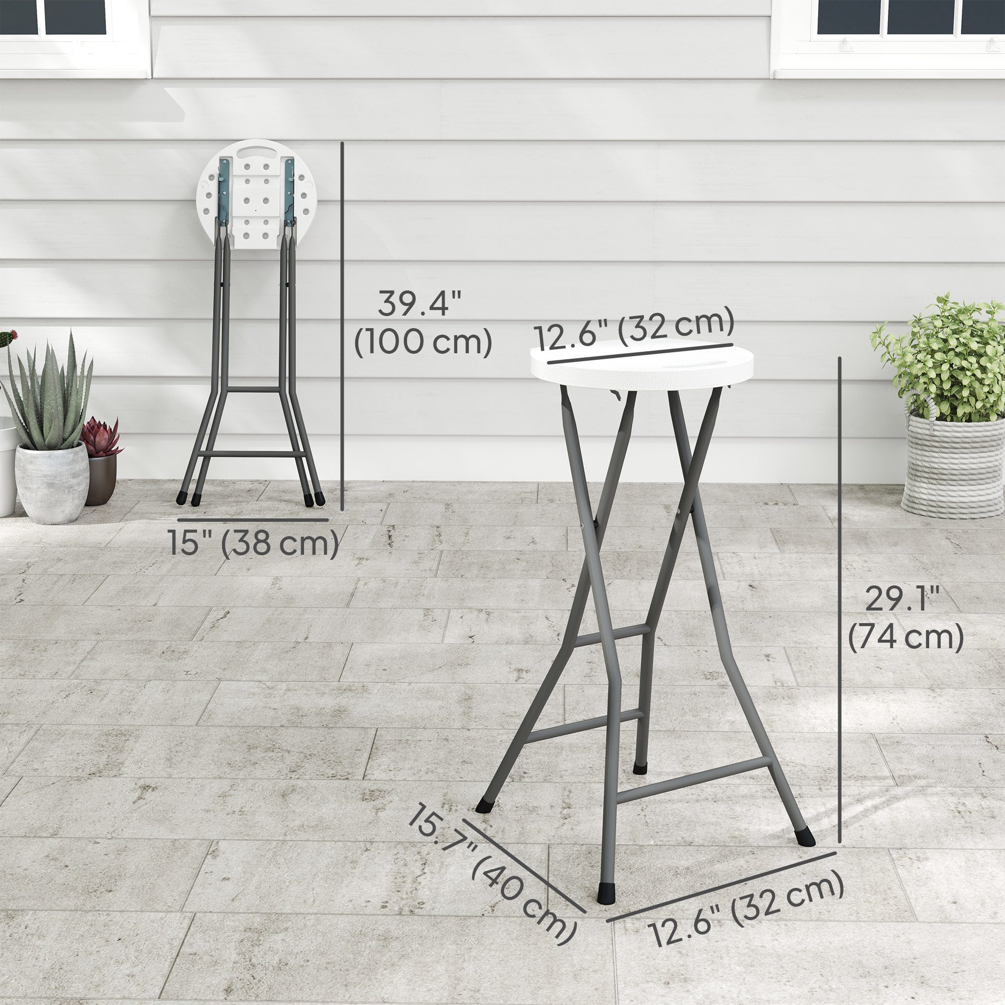 Outsunny Set of 4 Folding Outdoor Bar Stools, 29" Counter Height Stools with Handle, Indoor Outdoor Stool Chair with Footrest