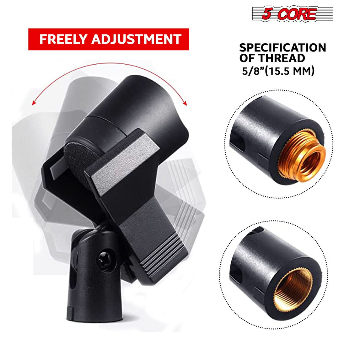 5 Core Microphone Clip Holder 6 Pieces with Screw Adapters 5/8 to 3/8 Inch