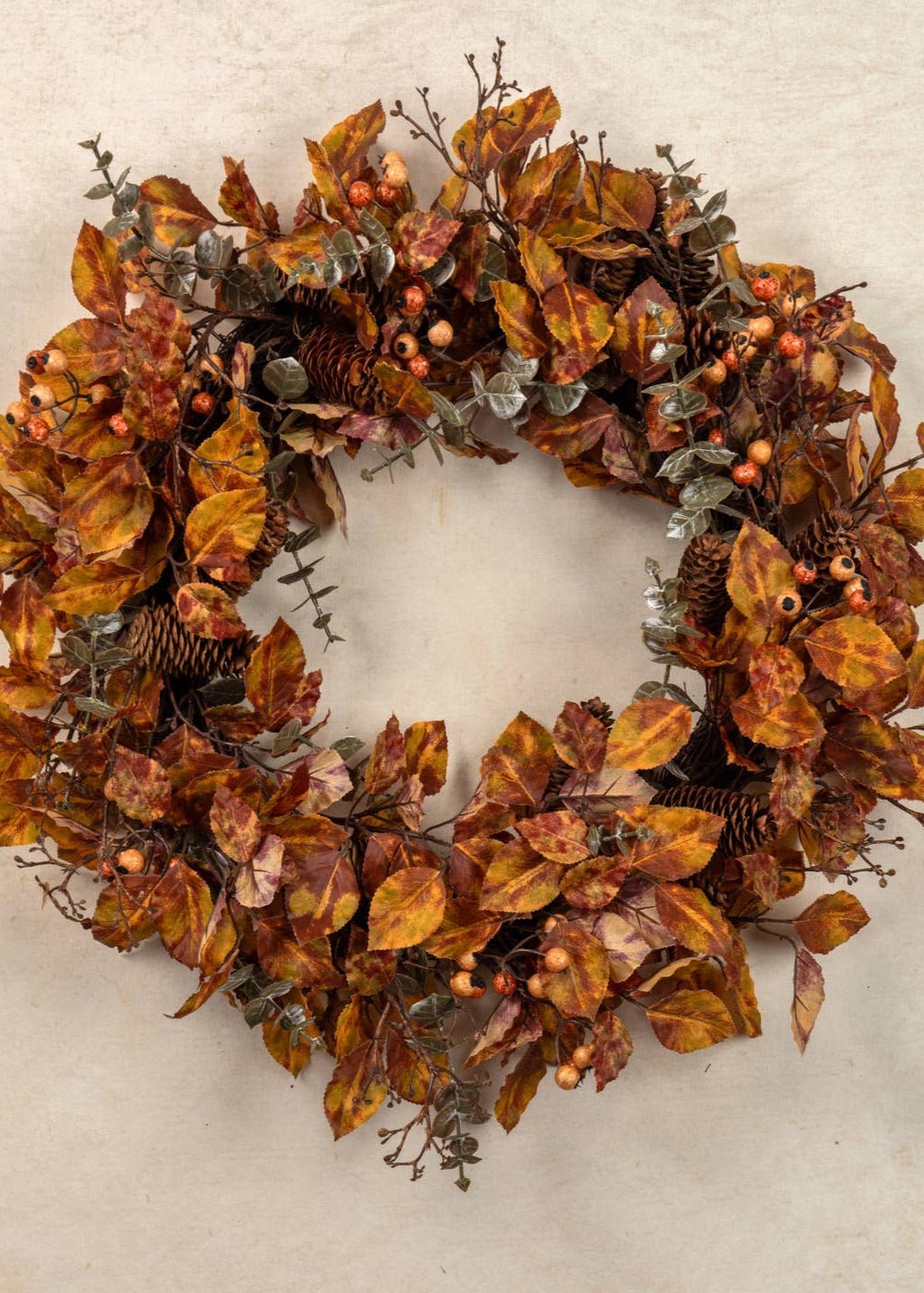 Mixed Fall Foliage Wreath with Berries