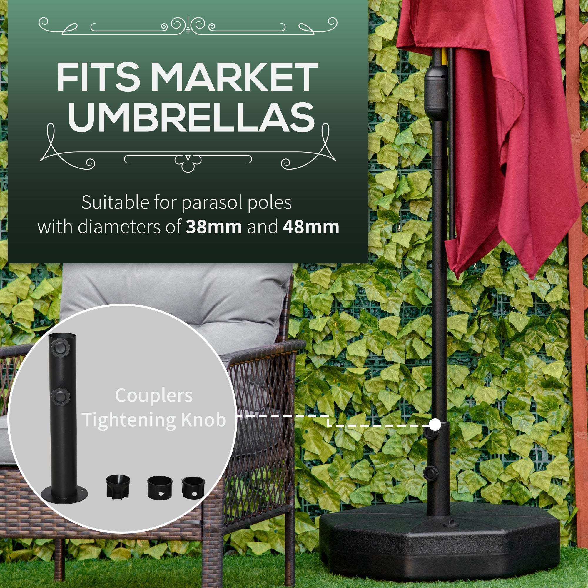 Outsunny Outdoor Patio Umbrella Base Stand Holder Market Parasol Weights Water Sand Filled Garden Poolside Black