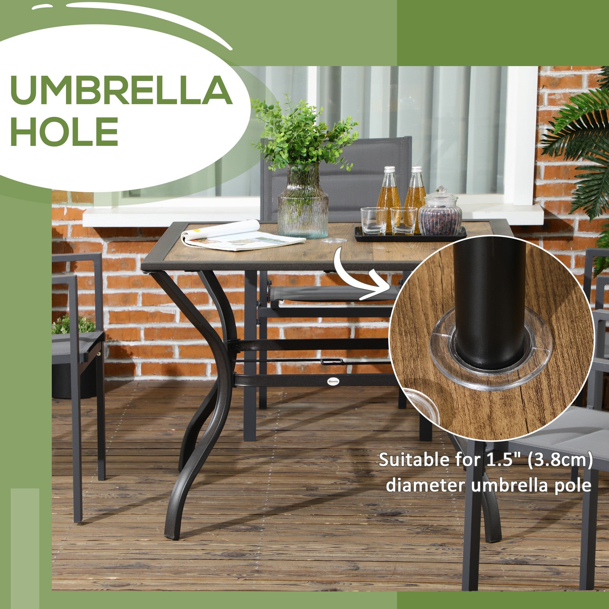 Outsunny Square Outdoor Dining Table for 4 with PC Board Top Patio Table for Backyard Poolside Garden Mixed Brown