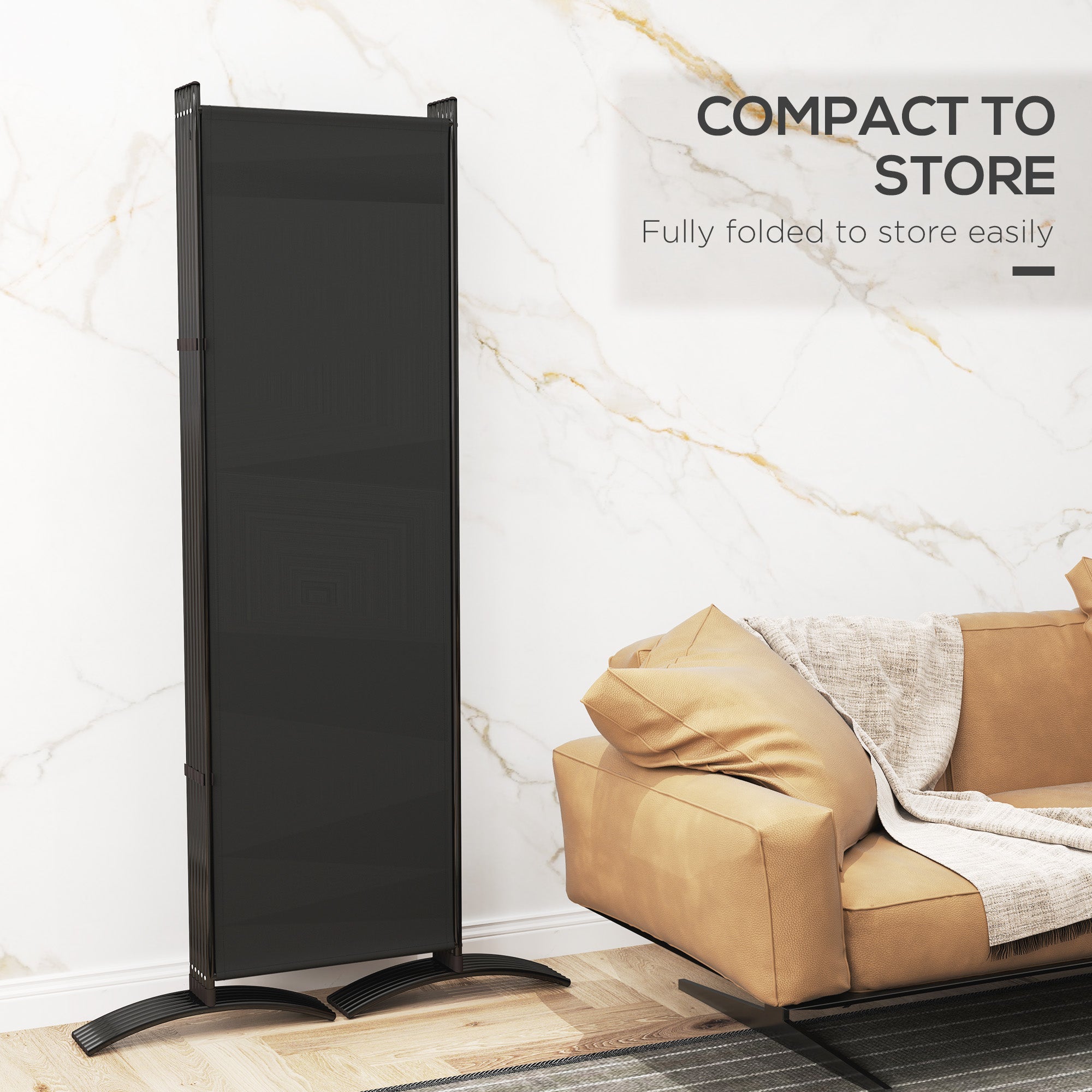 Outsunny 6 Panel Folding Room Divider, UV30+ Privacy Screen, Indoor Outdoor Privacy Panel with Stable Base, Black