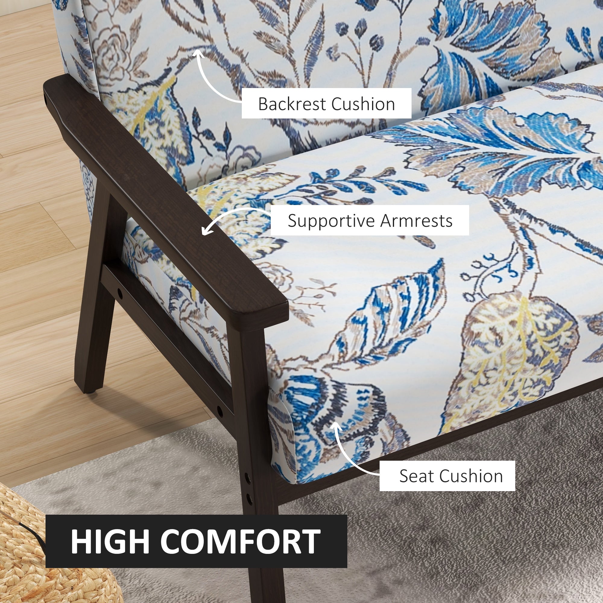 HOMCOM Compact Loveseat Sofa Couch Linen Fabric Double Seat Sofa with Rubber Wood Frame Multicolour