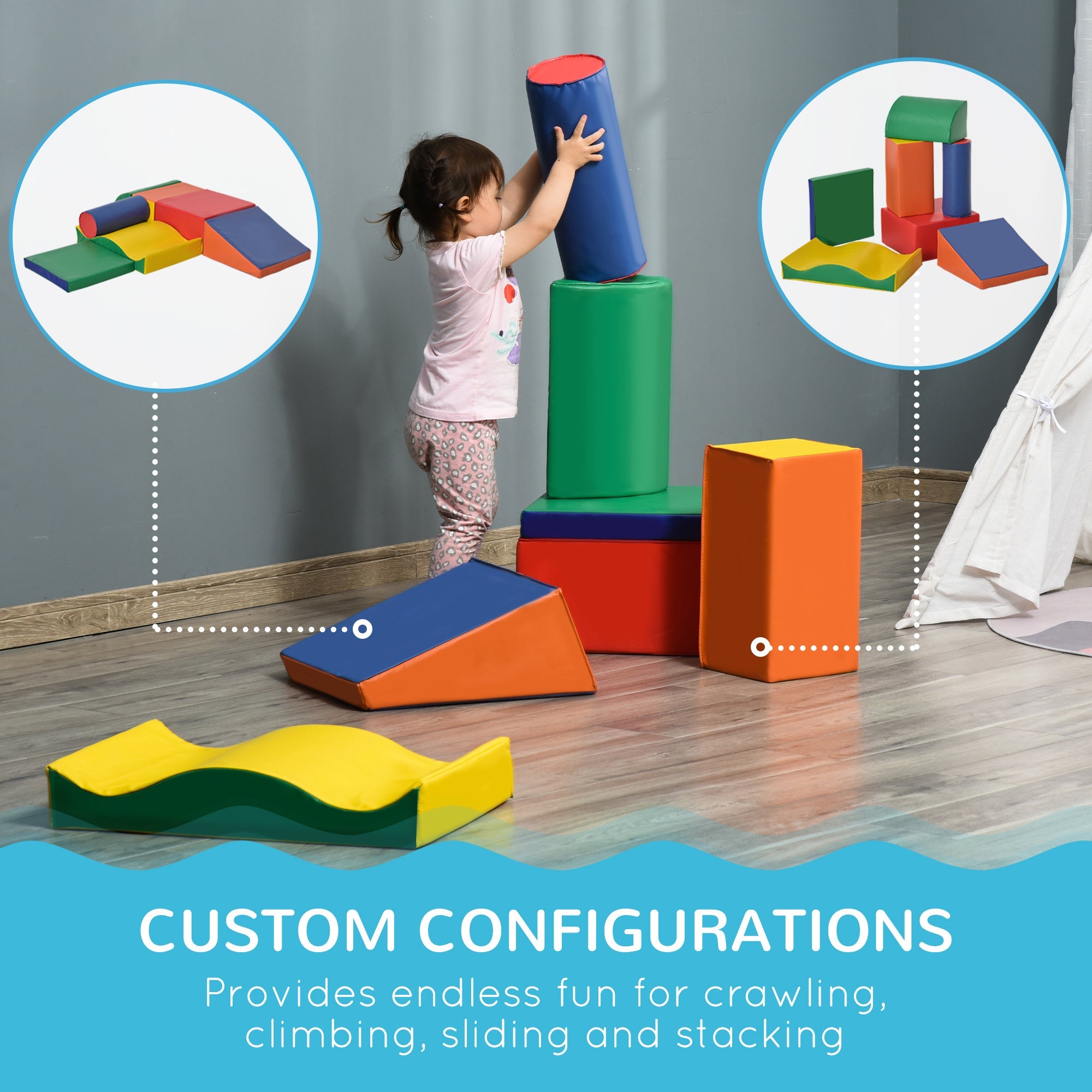 Soozier Soft Play Paradise: 7-Piece Freely-Assembled Climb & Crawl Equipment for 1-3 Years, Multicolored