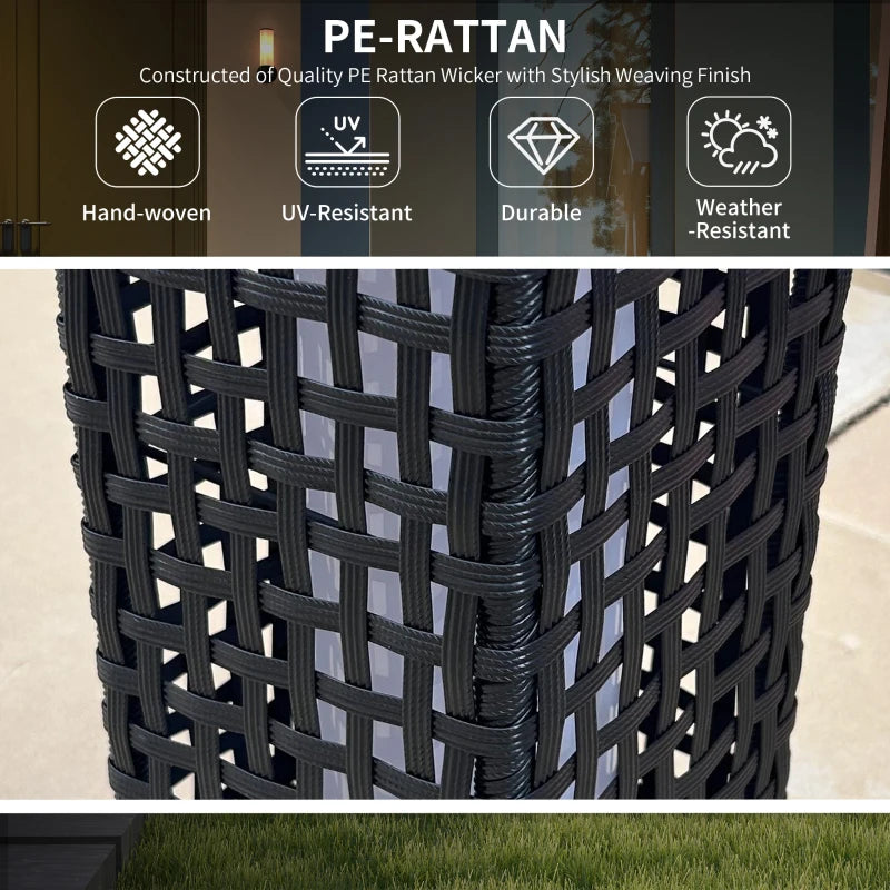 Wicker Solar Outdoor Lamp, Decorative Floor Lamp with Auto On/Off LED Lights, IP44 for Patio, Porch, Pathway, Black