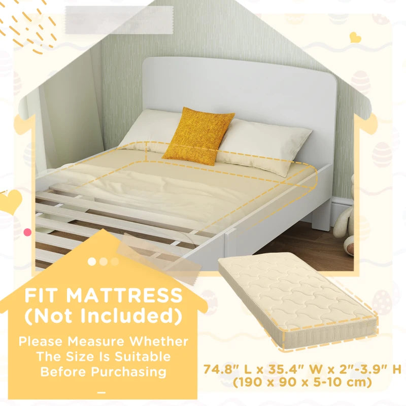 Qaba Bed Frame for Girls and Boys, Bedroom Furniture, White