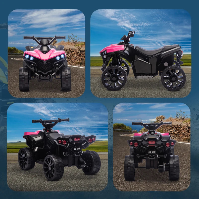 Qaba 6V Kids ATV, 4 Wheeler Electric Ride on Car with Music and LED Headlights, for Ages 37-72 Months Boys and Girls, Pink