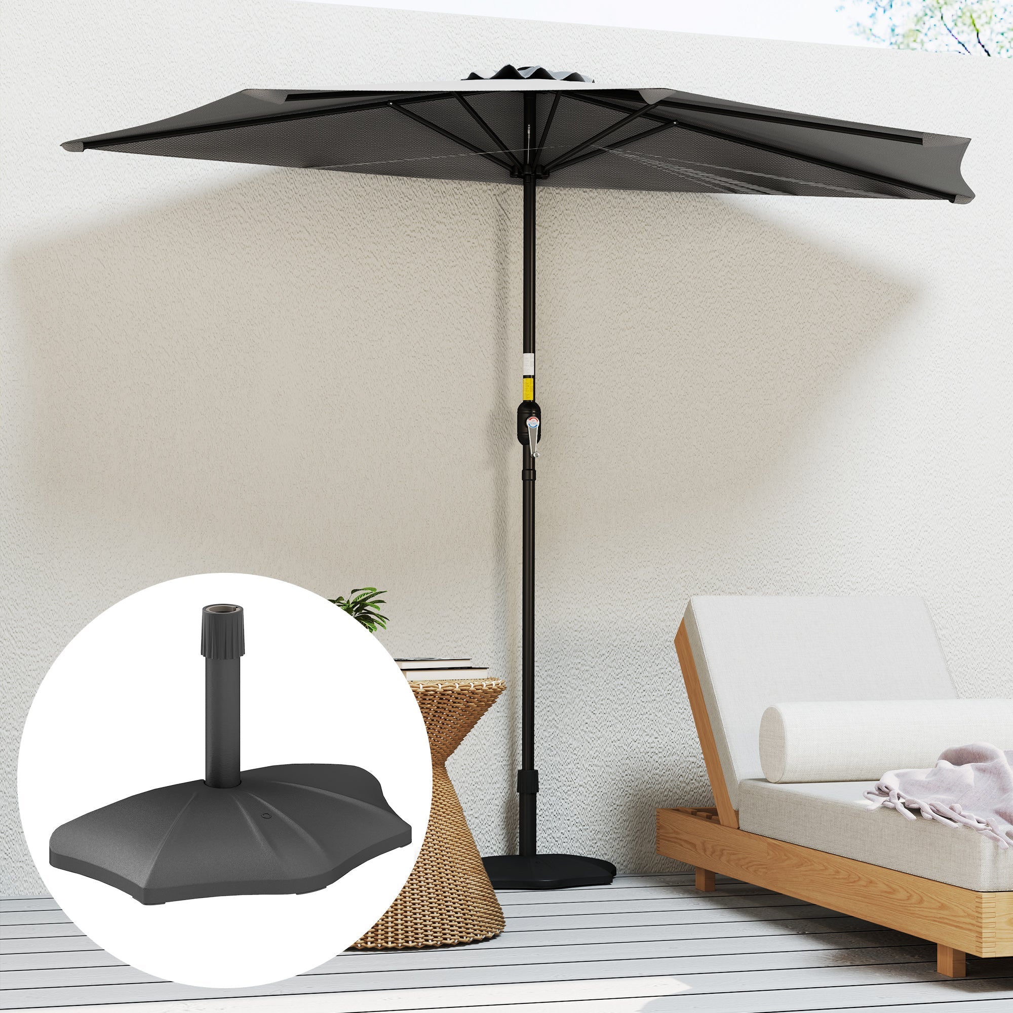 Outsunny Patio Umbrella Base, 26lbs Concrete Half Umbrella Stand, Patio Umbrella Stand for 1.5"/1.9" Umbrella Poles, Half Umbrella Base for Outdoor, Lawn, Poolside, Black