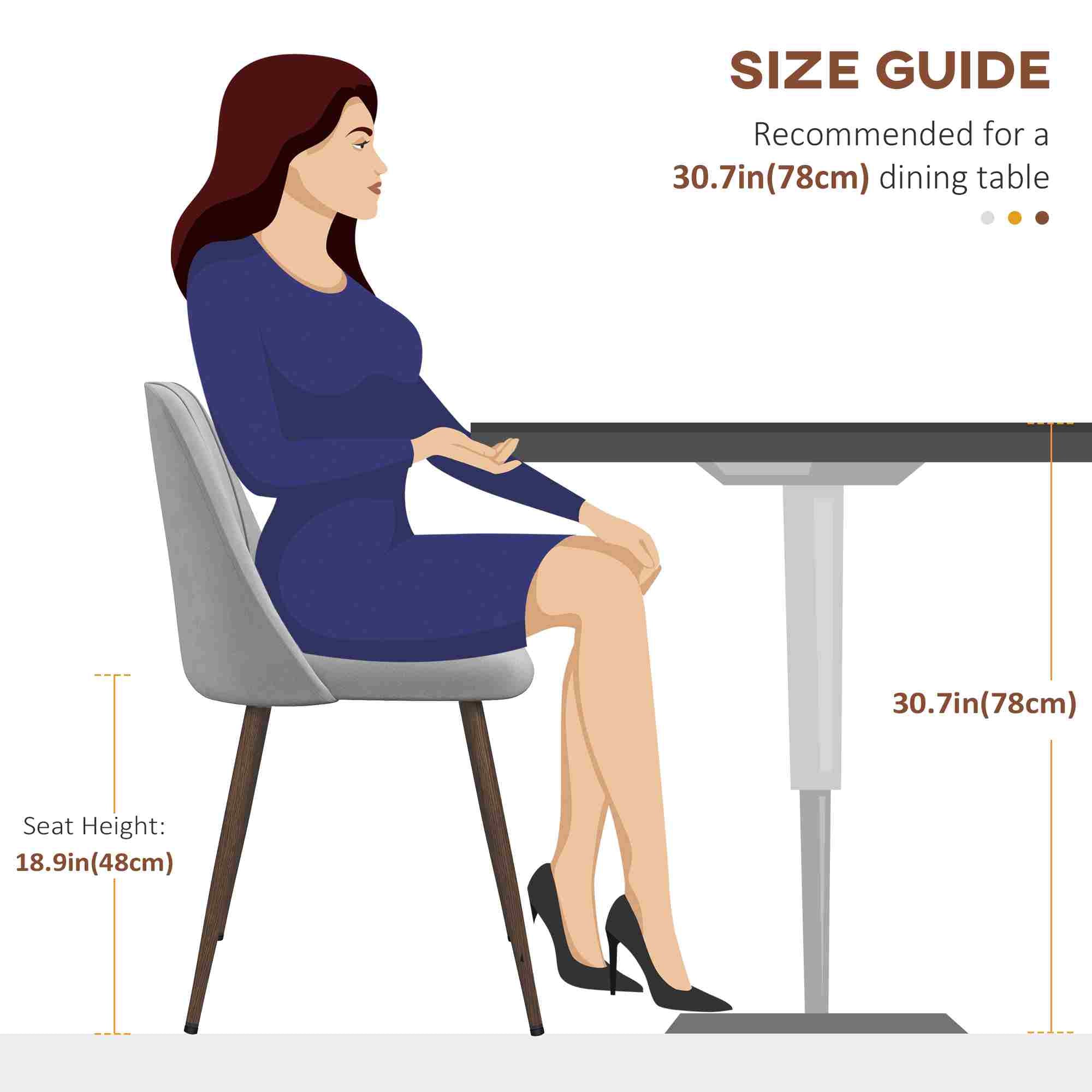 HOMCOM Set of 4 Modern Kitchen Dining Chairs Velvet-touch Upholstery Curved Back Wood-grain Steel Legs Grey